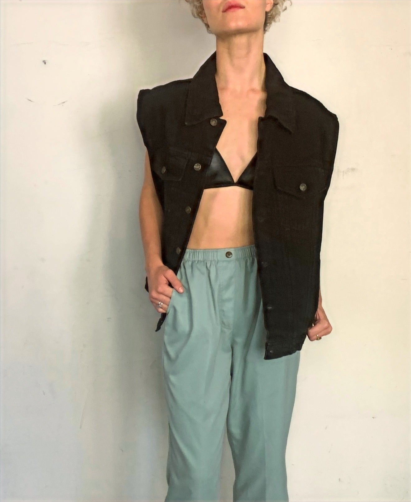 OVERSIZED DENIM UTILITY VEST, ASH