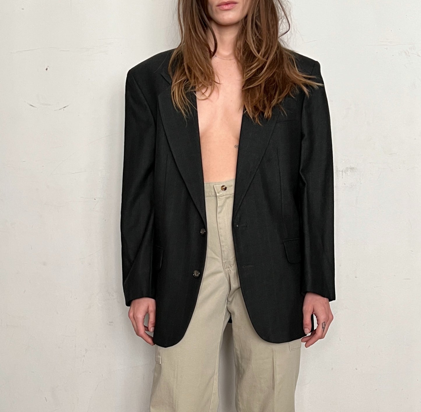 OSCAR DE LA RENTA OVERSIZED BLAZER, CHARCOAL PINSTRIPE