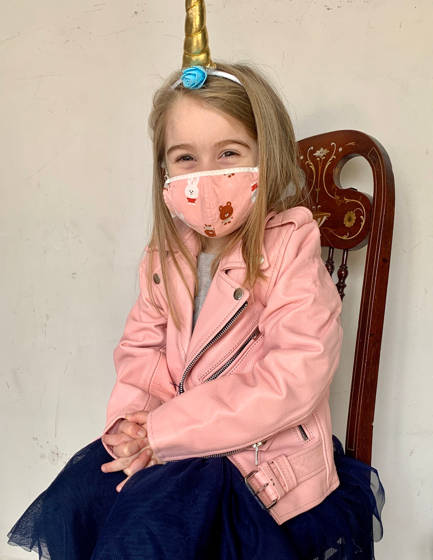 KIDS LEATHER MOTO, BLACK, WHITE & POWDER PINK
