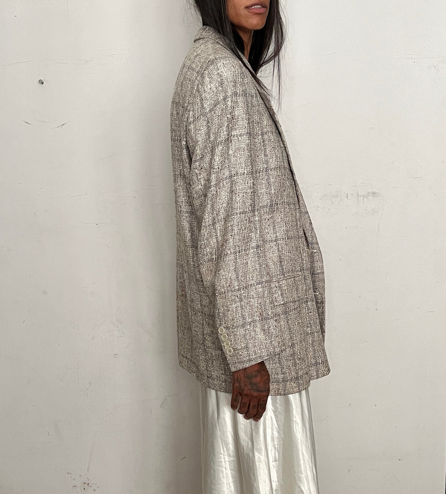 VINTAGE CHRISTIAN DIOR OVERSIZED BLAZER, GRAY BLOCK PLAID