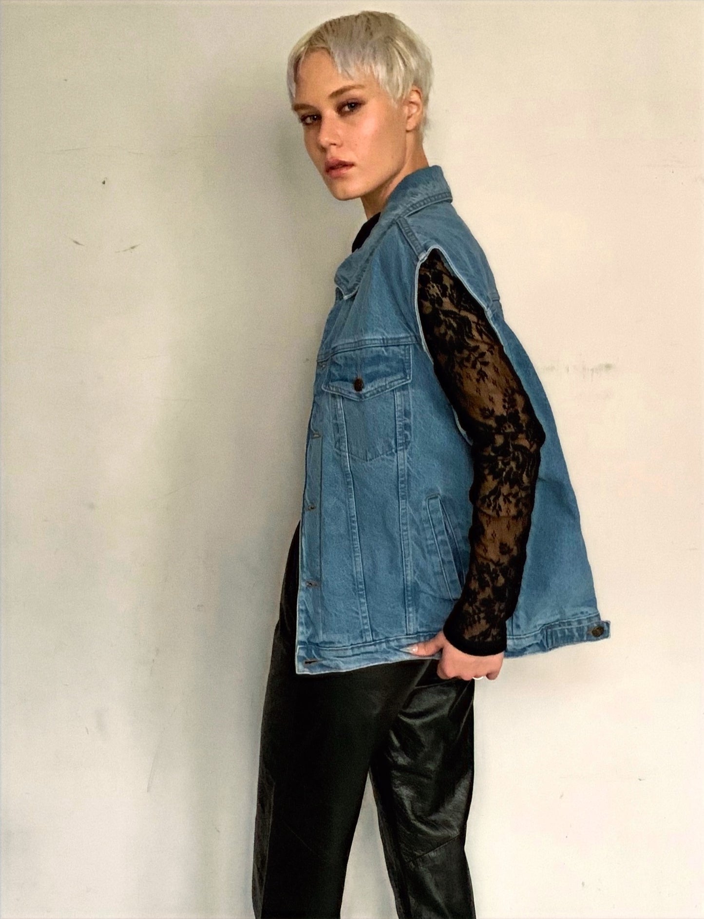OVERSIZED DENIM UTILITY VEST, SEA