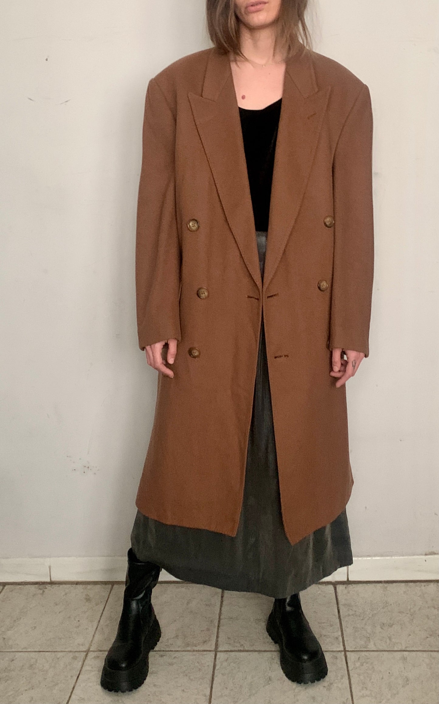 1970S YVES SAINT LAURENT OVERSIZED CASHMERE COAT, PRALINE