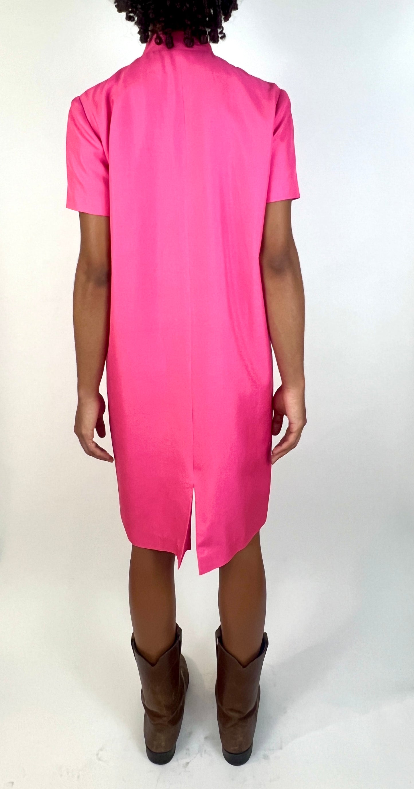 FUCHSIA SILK STRUCTURED MIDI DRESS