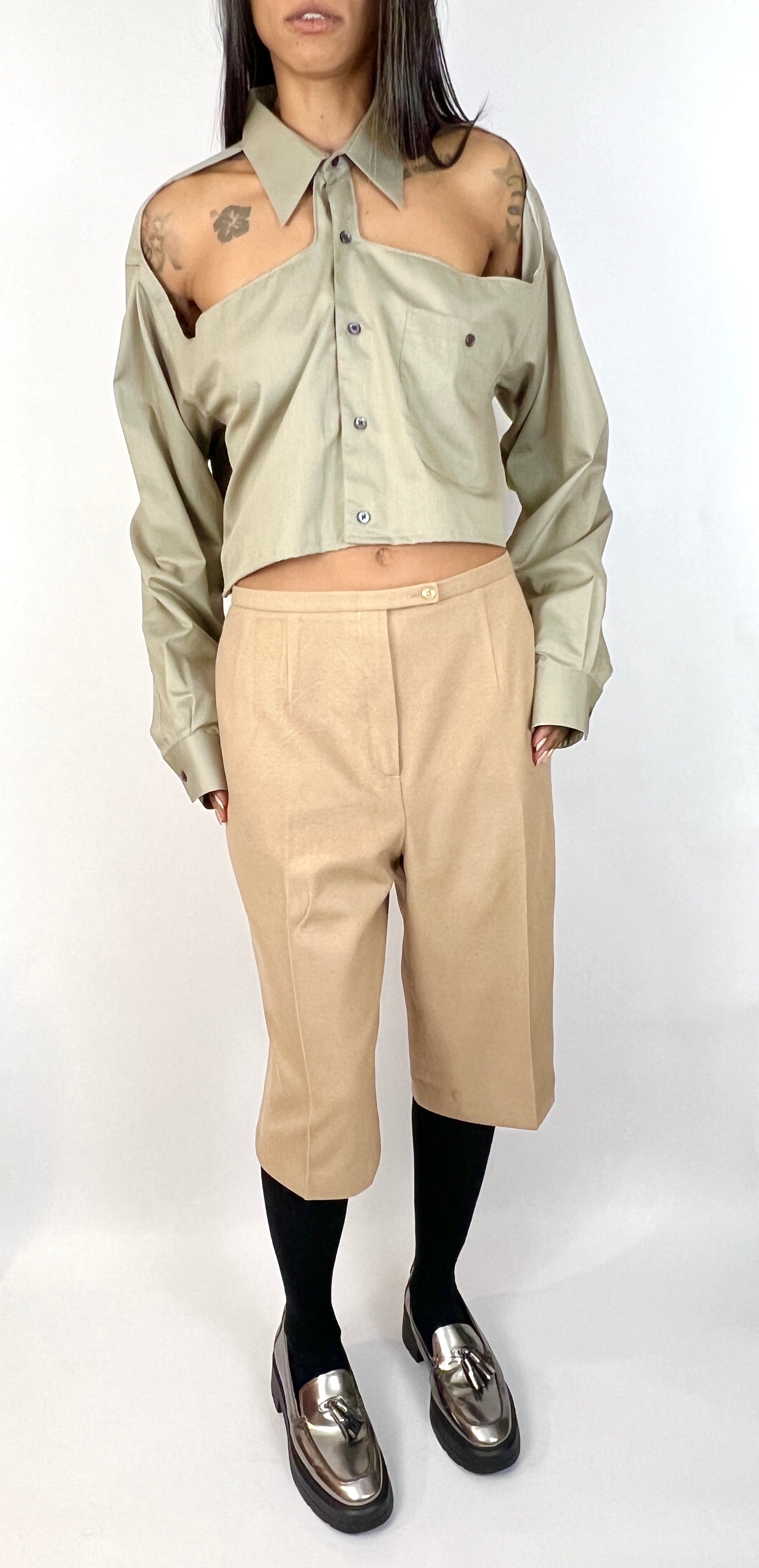 CUSTOM VTG CAMEL HAIR BOXY SUIT, CROPPED, LONG SHORTS. TRADITIONAL