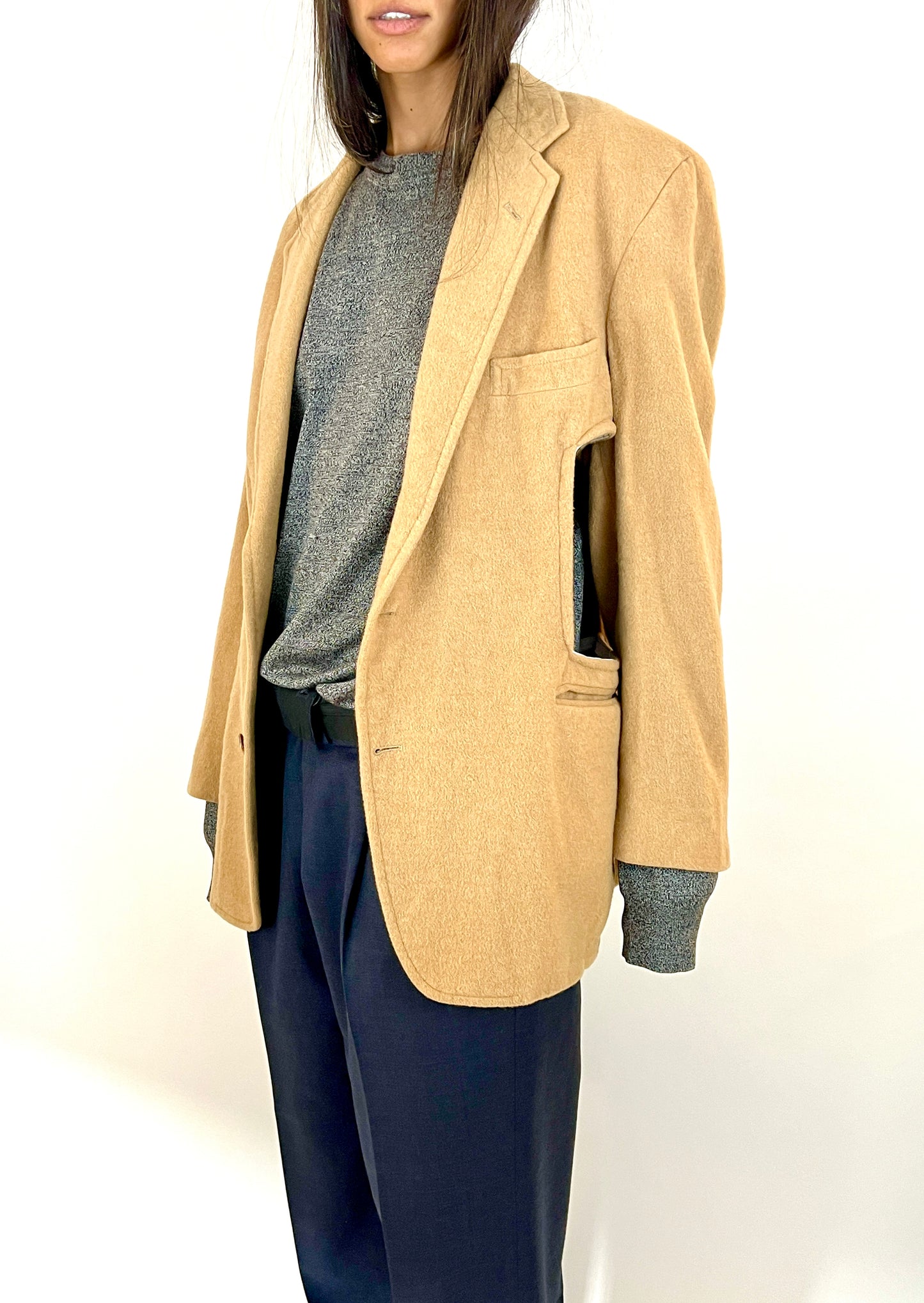 CUSTOM VTG CUT-OUT CAMELHAIR BLAZER, BRITTLE