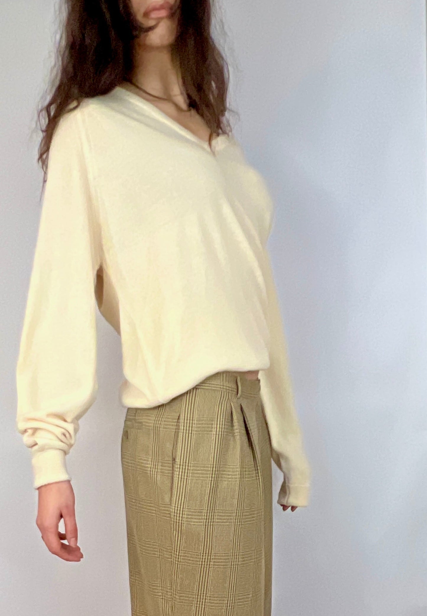 1980S CHRISTIAN DIOR V-NECK SWEATER, CUSTARD