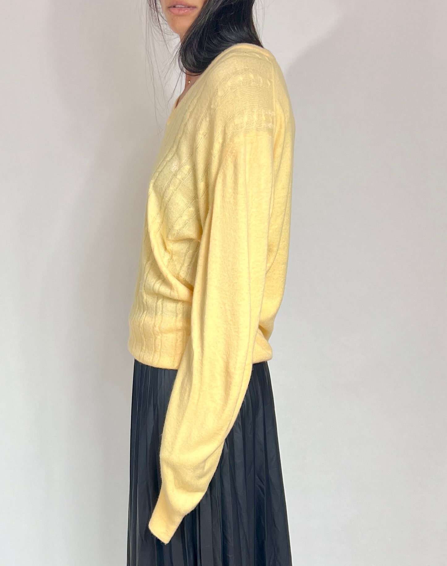 1980S CHRISTIAN DIOR V-NECK SWEATER, CABLE KNIT CANARY