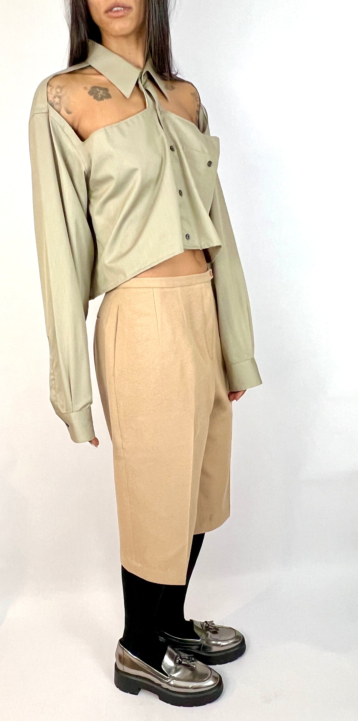 CUSTOM VTG CAMEL HAIR BOXY SUIT, CROPPED, LONG SHORTS. TRADITIONAL