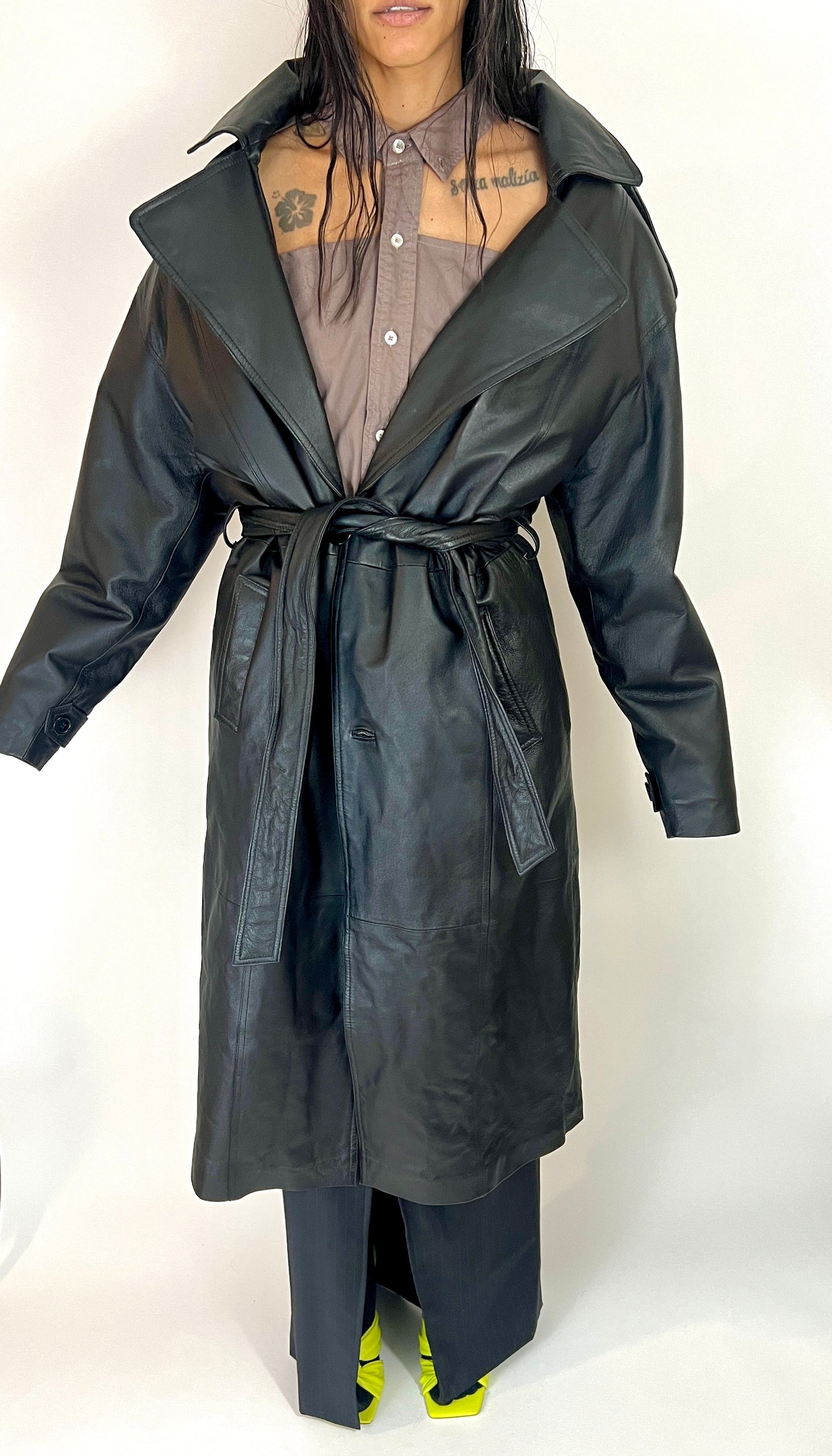 OVERSIZED LEATHER TRENCH, ABYSS