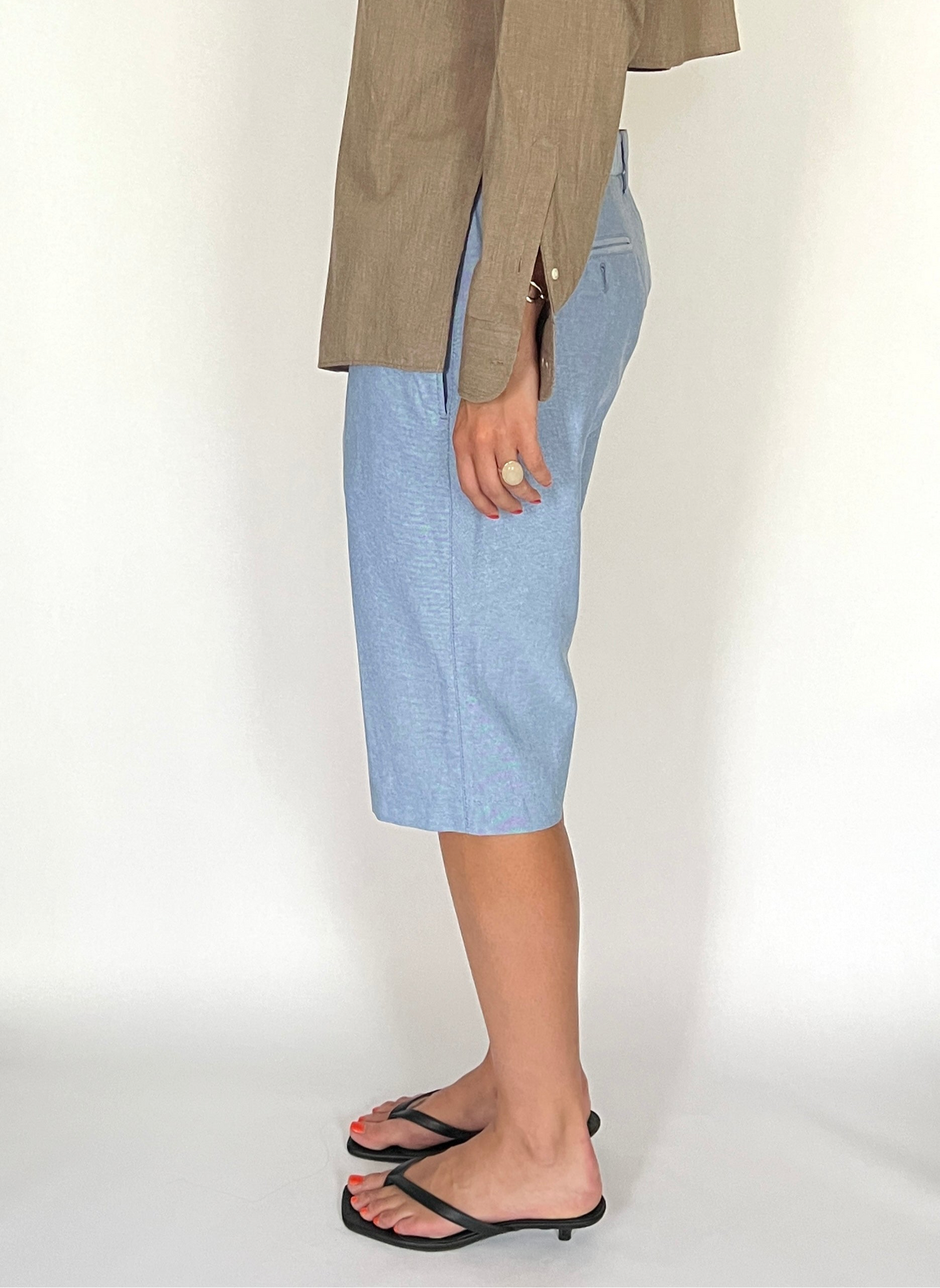 CUSTOM VTG COTTON PLEATED LONG SHORTS, SKY