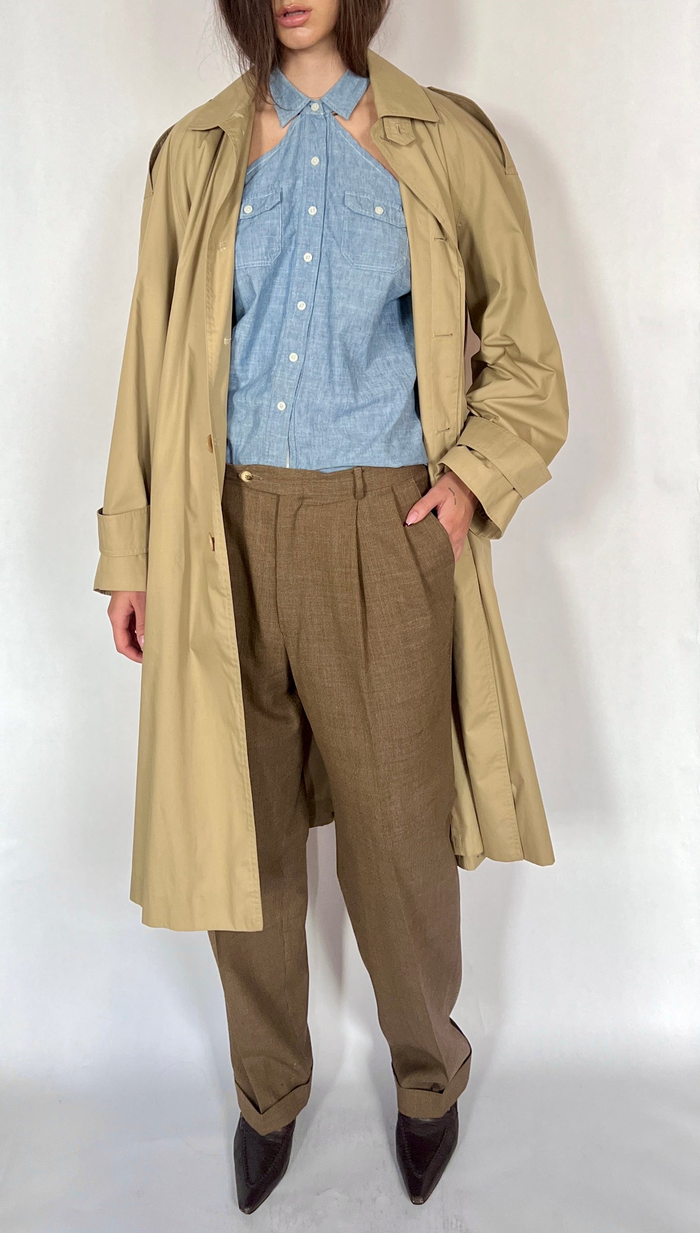 1980S YVES SAINT LAURENT OVERSIZED TRENCH COAT, PINE