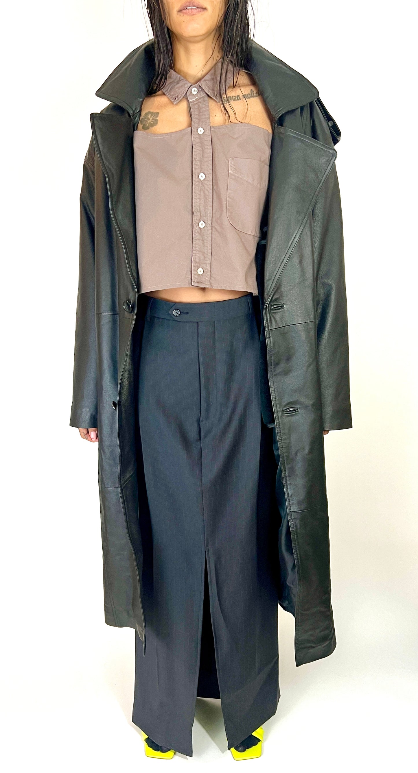 OVERSIZED LEATHER TRENCH, ABYSS