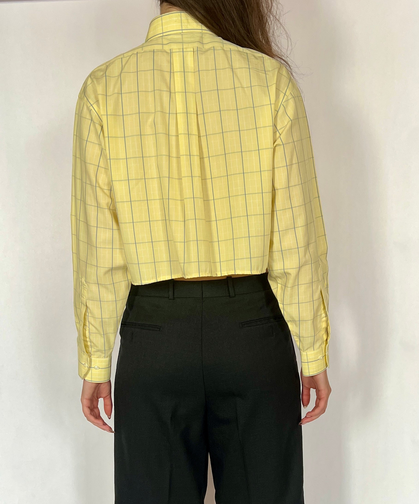 CUSTOM VTG COTTON OXFORD, FOLIAGE.  CROPPED, CUT-OUT COLLAR