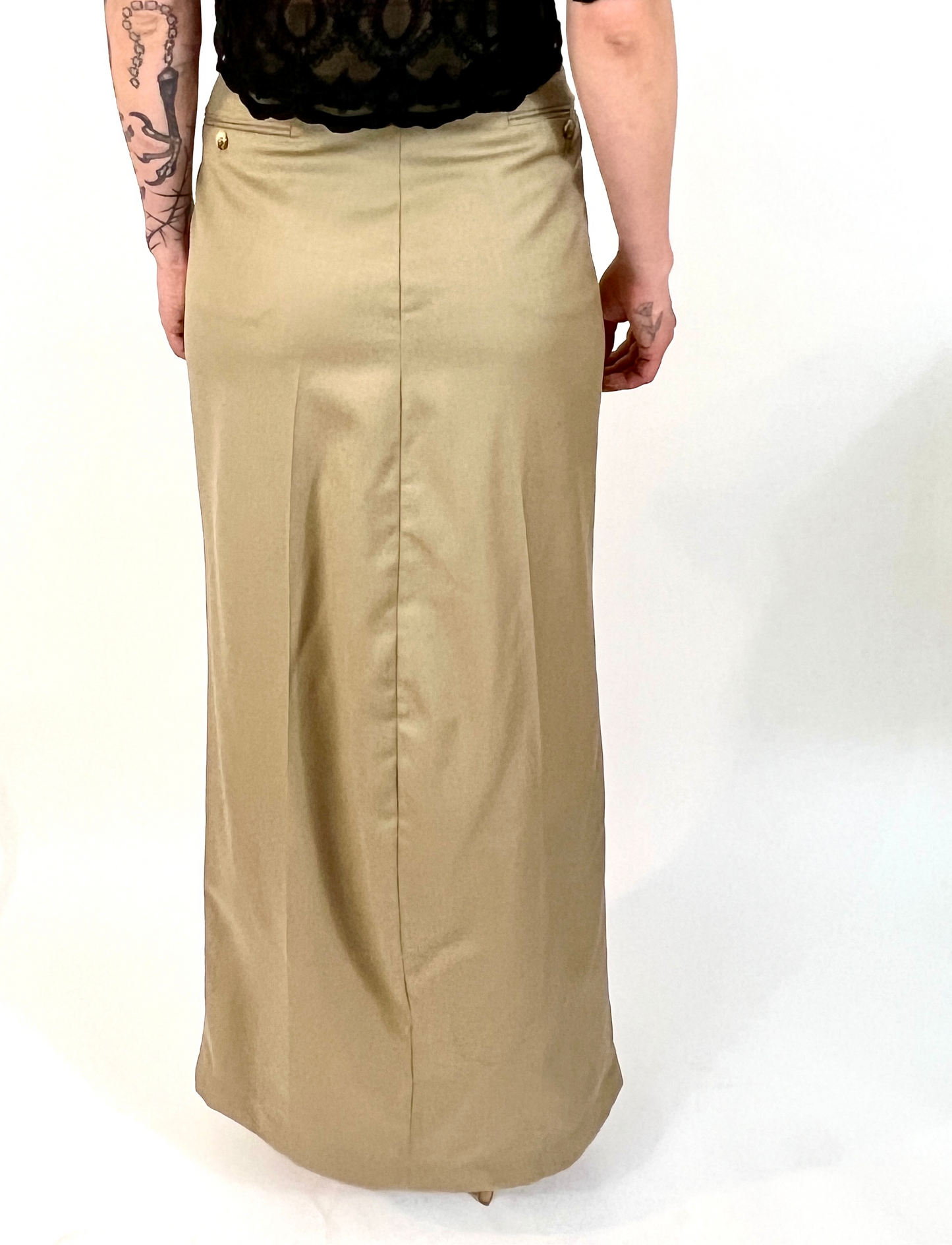 CUSTOM VTG COTTON TROUSER MAXI SKIRT, SAND