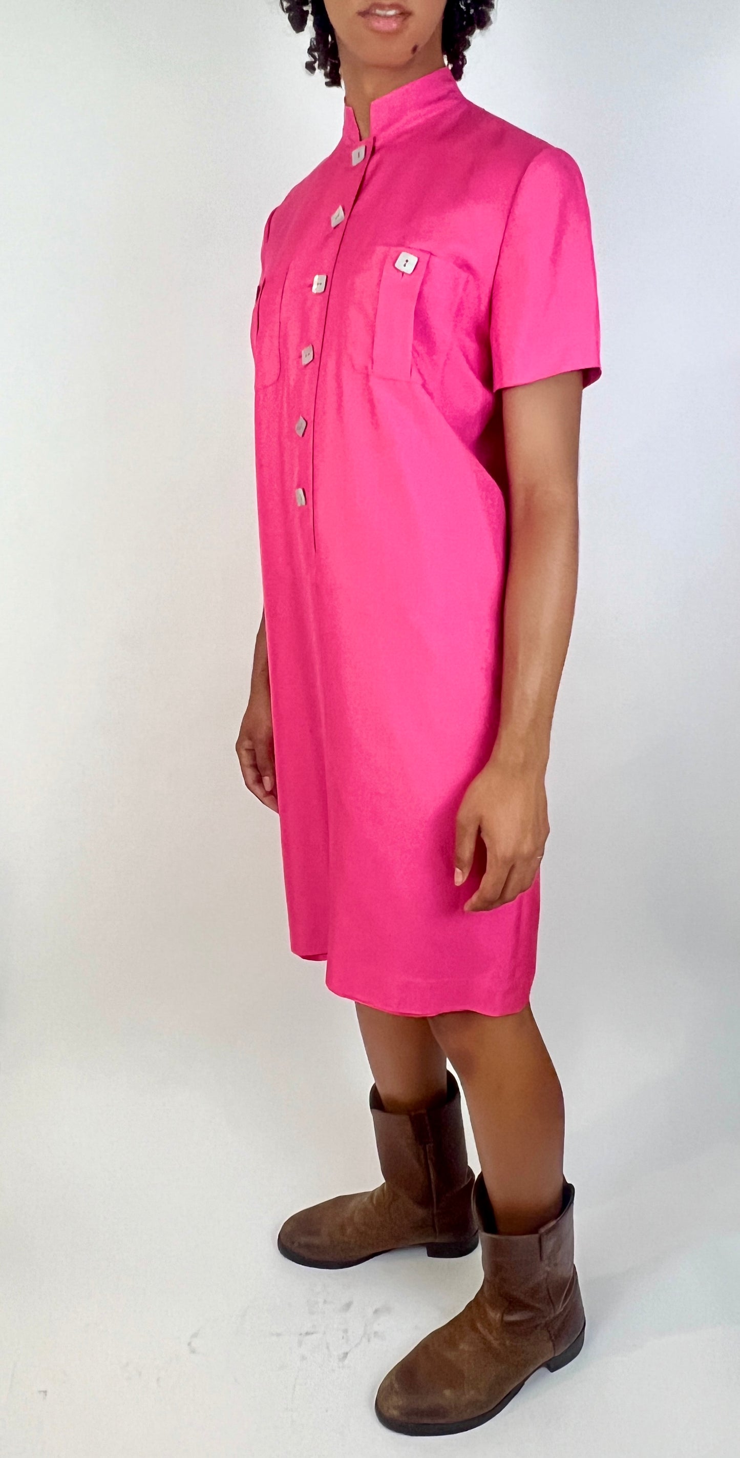 FUCHSIA SILK STRUCTURED MIDI DRESS