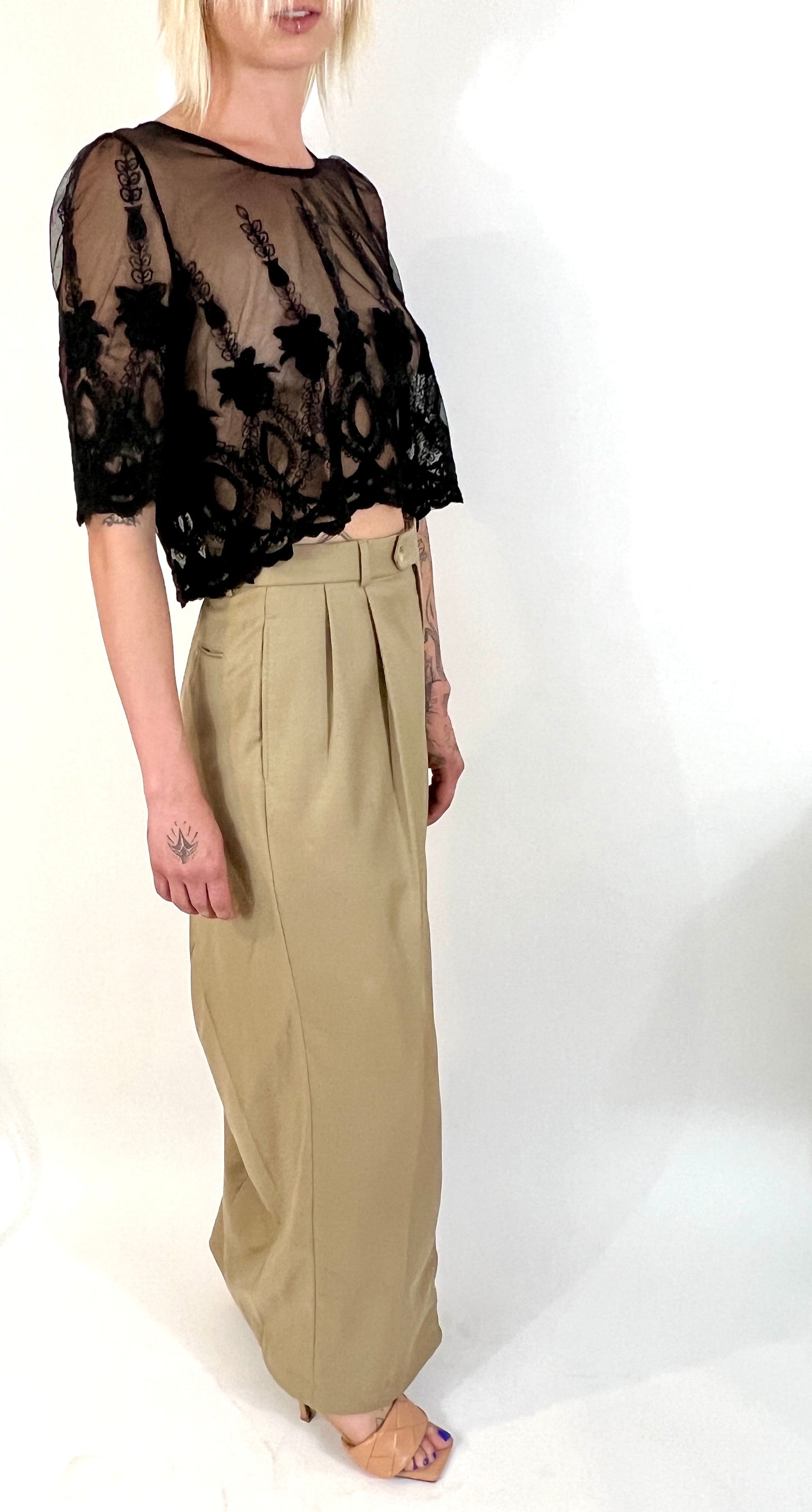 CUSTOM VTG COTTON TROUSER MAXI SKIRT, SAND