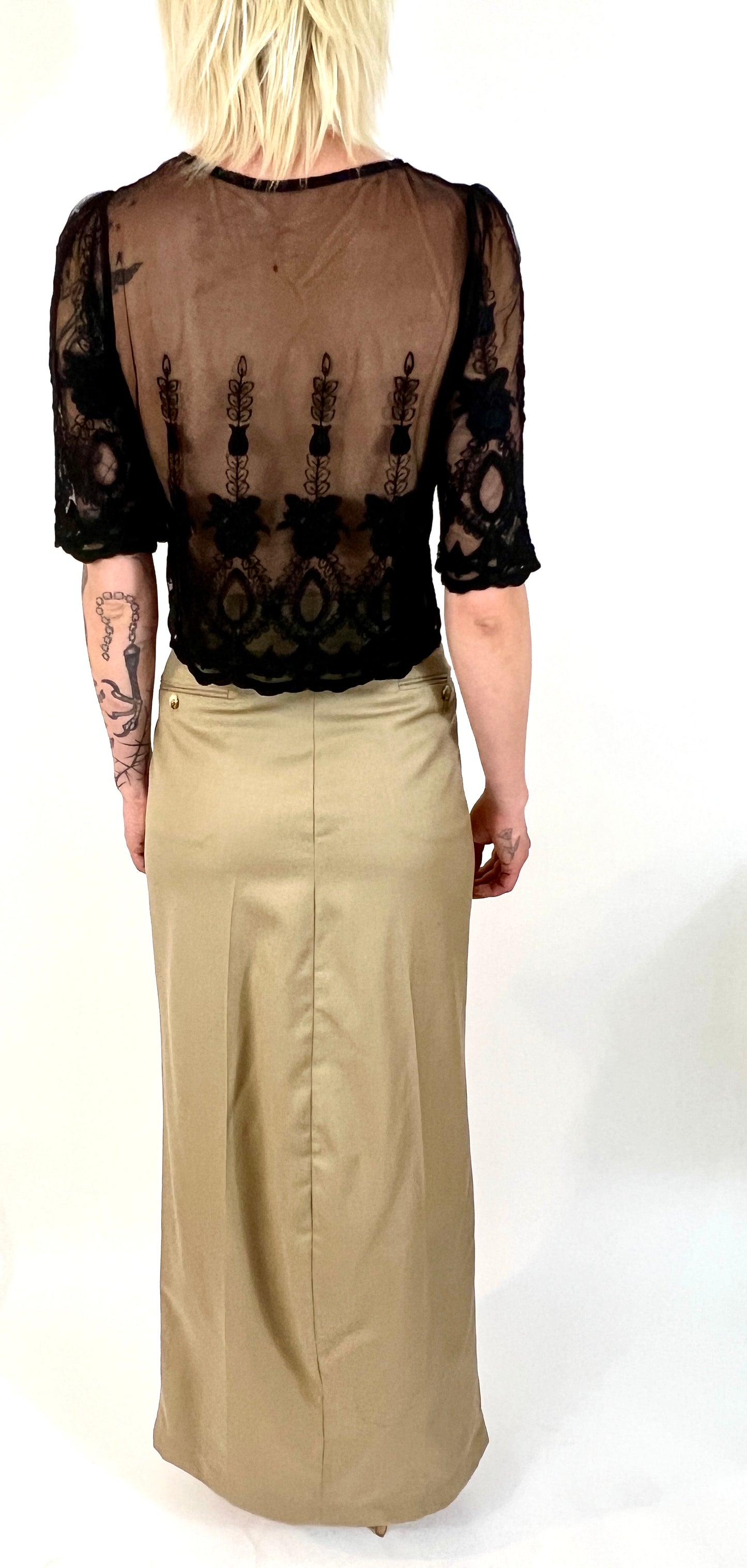 CUSTOM VTG COTTON TROUSER MAXI SKIRT, SAND