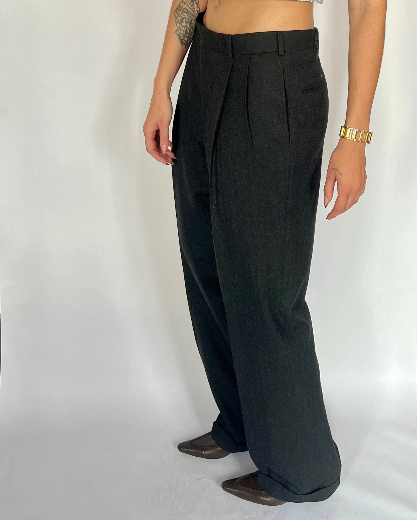 VTG WOOL PLEATED WIDE LEG TROUSERS, EMBERS