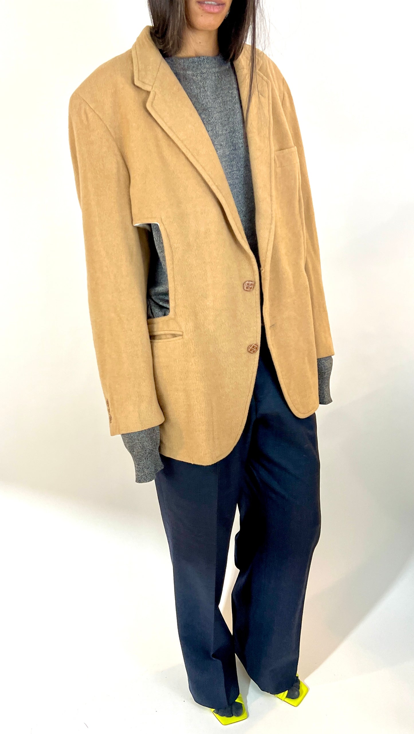 CUSTOM VTG CUT-OUT CAMELHAIR BLAZER, BRITTLE