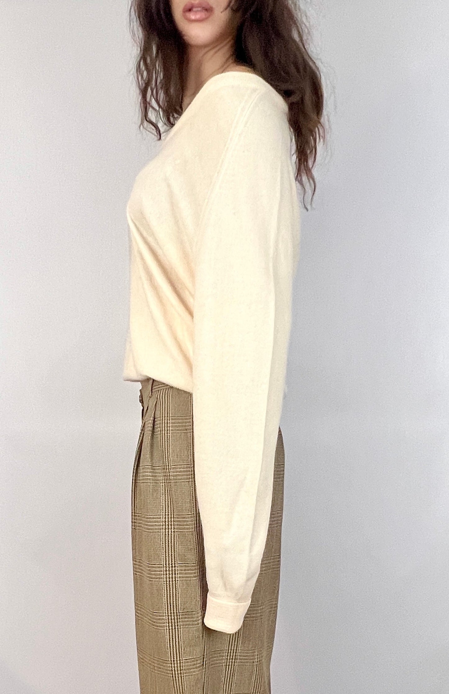 1980S CHRISTIAN DIOR V-NECK SWEATER, CUSTARD