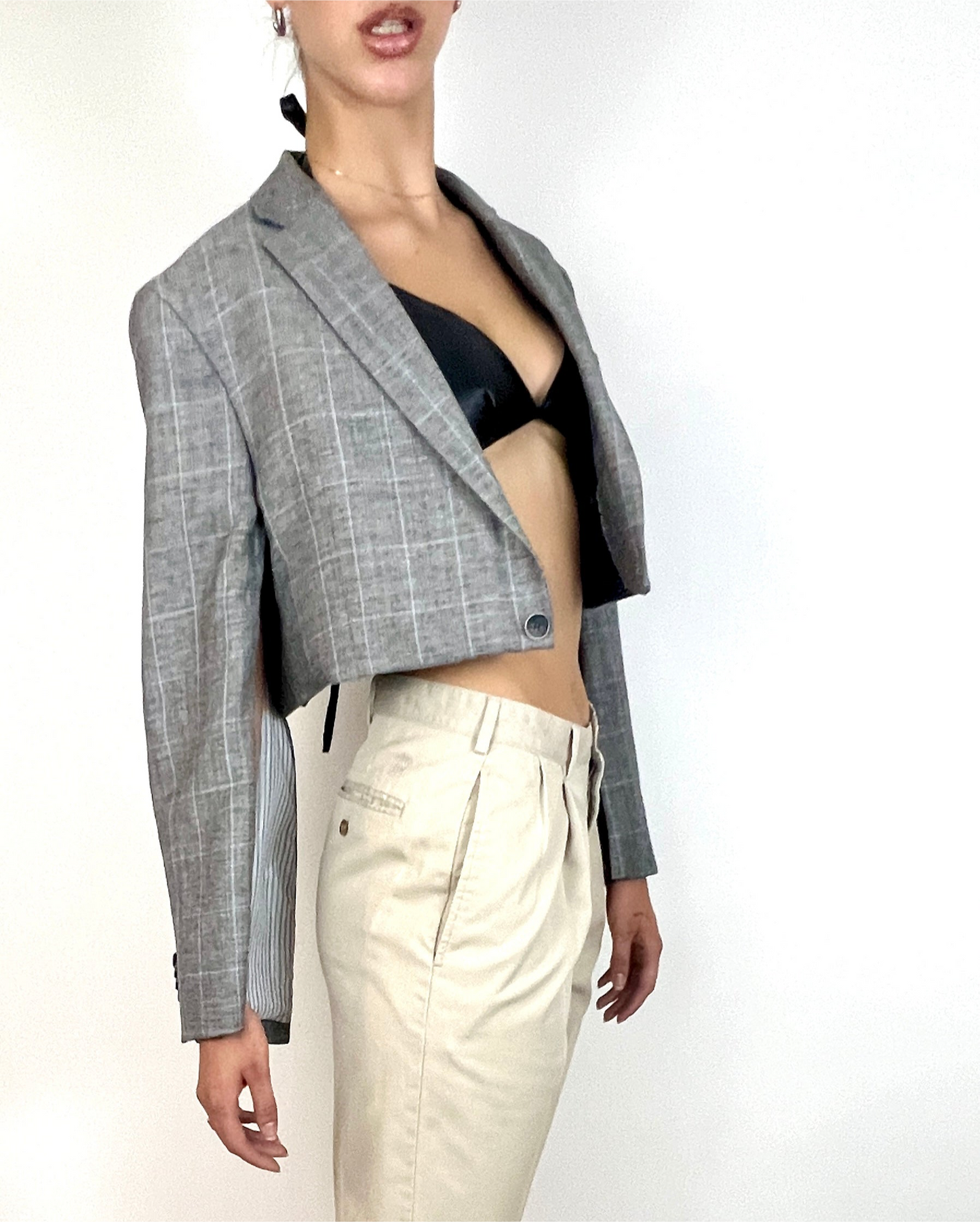 CUSTOM VTG OVERSIZED COTTON BLAZER, CAPE. GREY CHECK PLAID