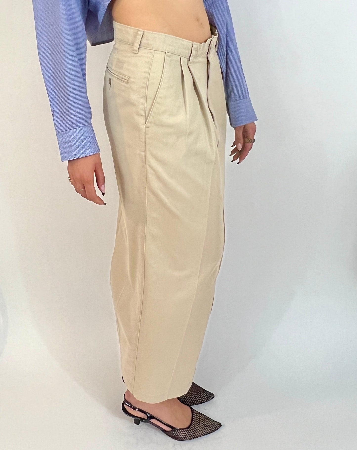 CUSTOM VTG TROUSER MAXI SKIRT, SEA OAT