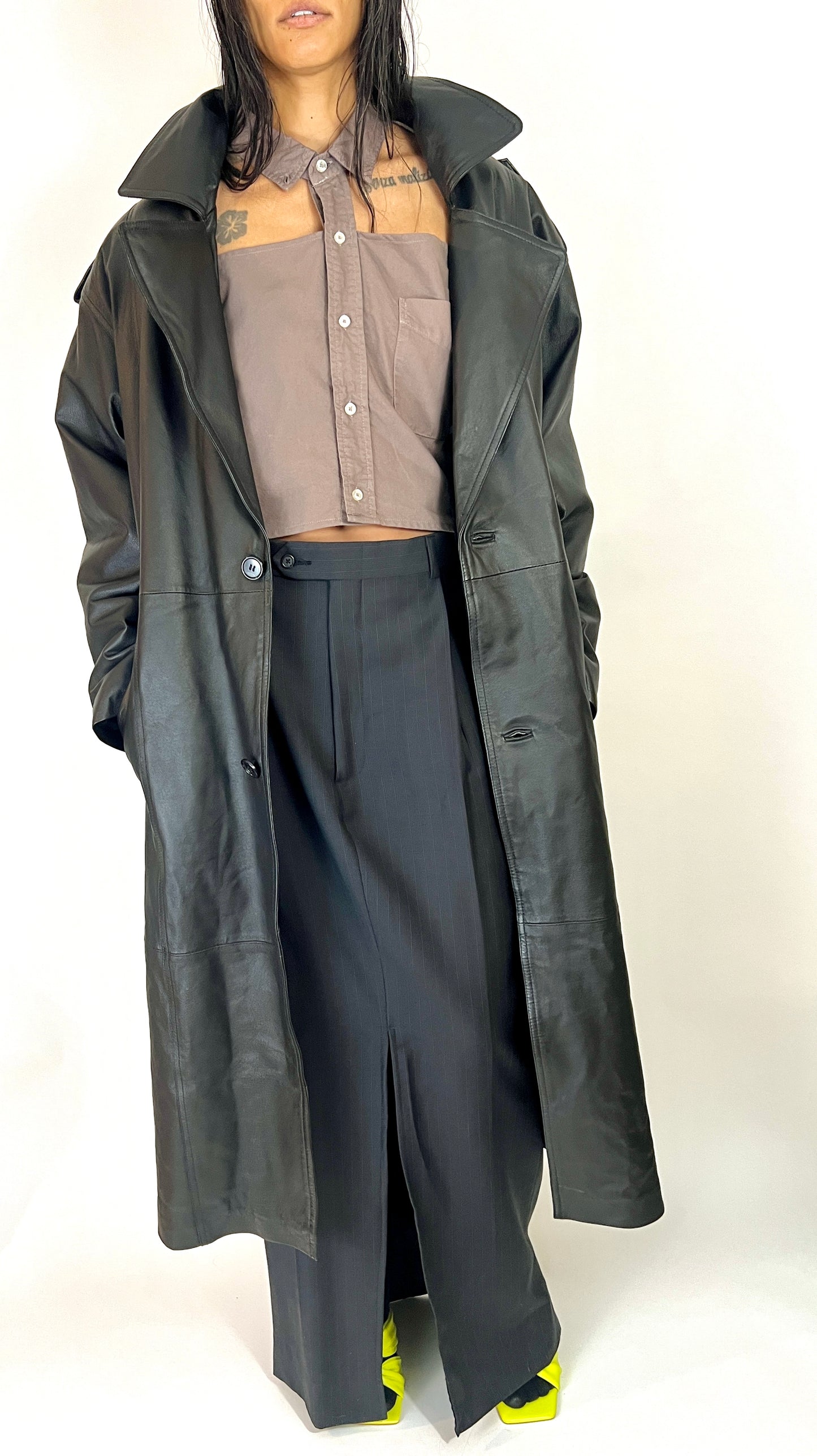 OVERSIZED LEATHER TRENCH, ABYSS