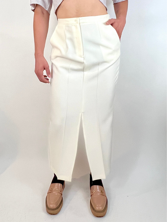 CUSTOM VTG WOOL TROUSER MAXI SKIRT, ROUX