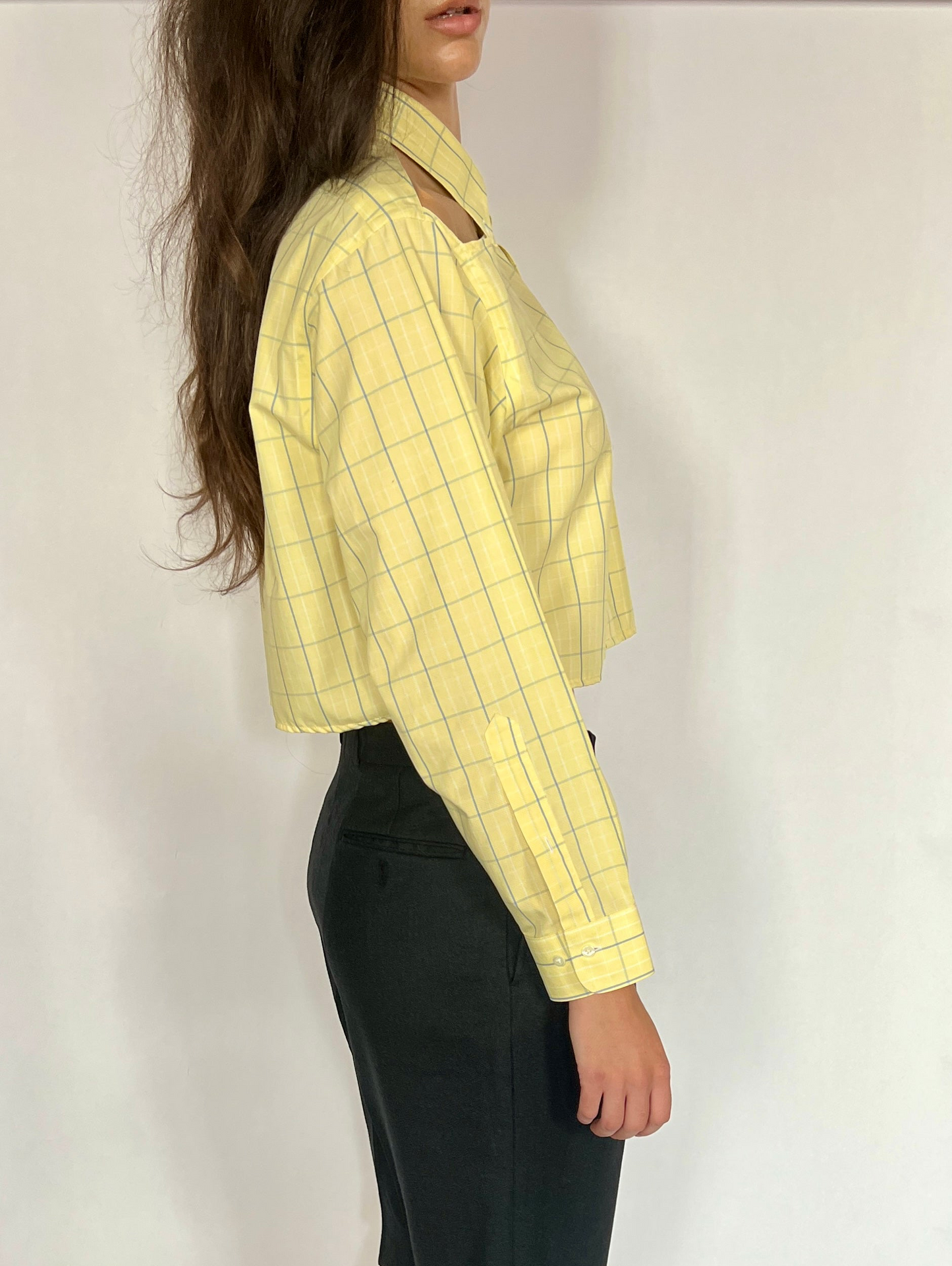 CUSTOM VTG COTTON OXFORD, FOLIAGE.  CROPPED, CUT-OUT COLLAR