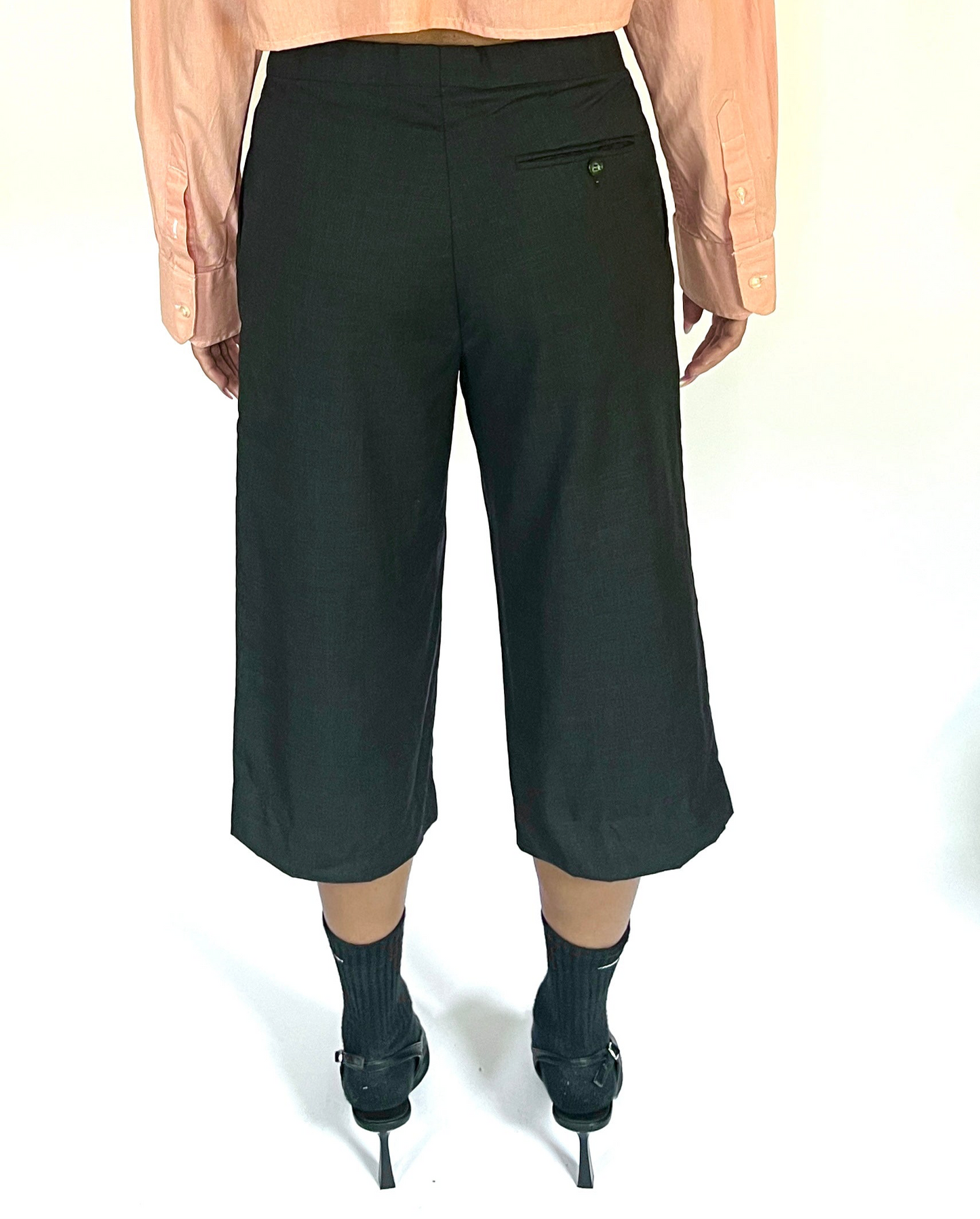 CUSTOM VTG WOOL PLEATED LONG SHORTS, GRAPHITE