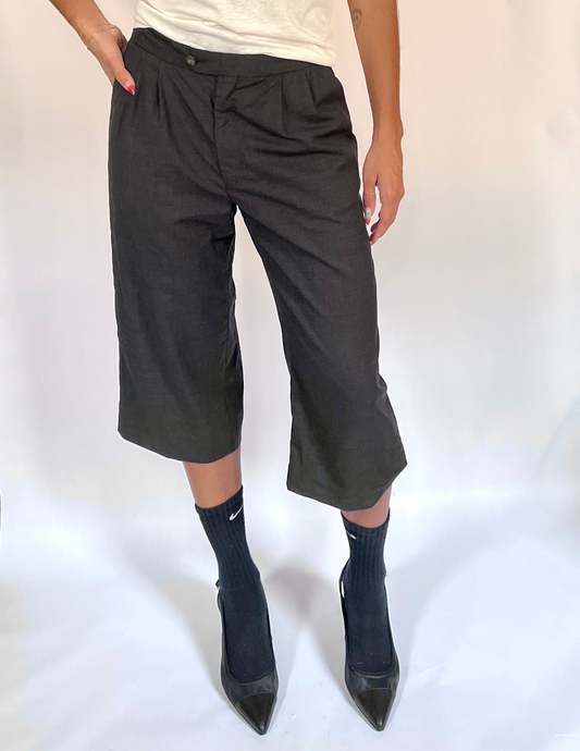 CUSTOM VTG WOOL PLEATED LONG SHORTS, GRAPHITE