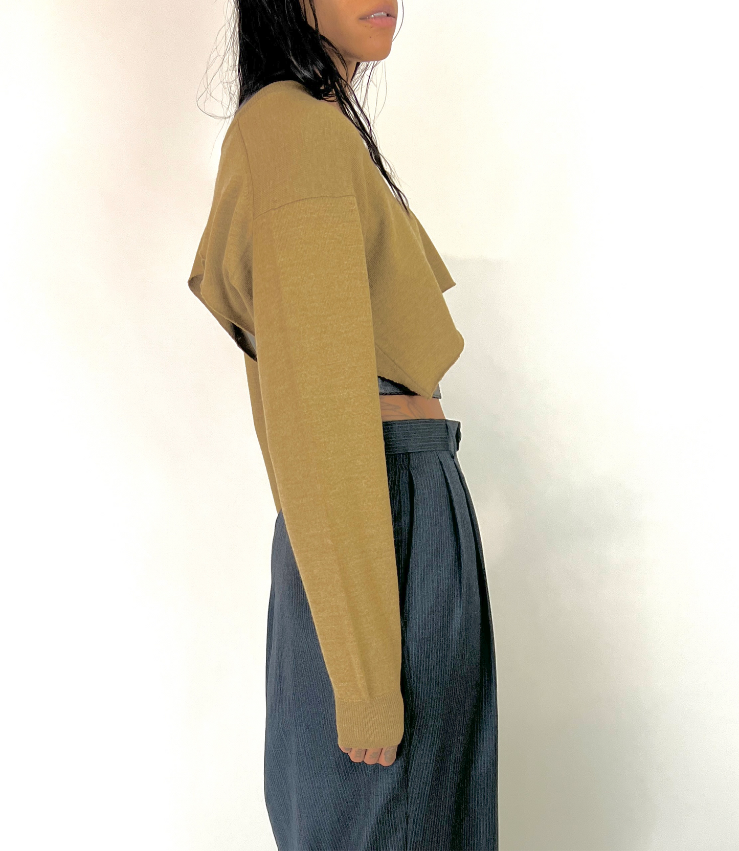 CUSTOM VTG SILK SWEATER, GOLD. BOLERO, CROPPED