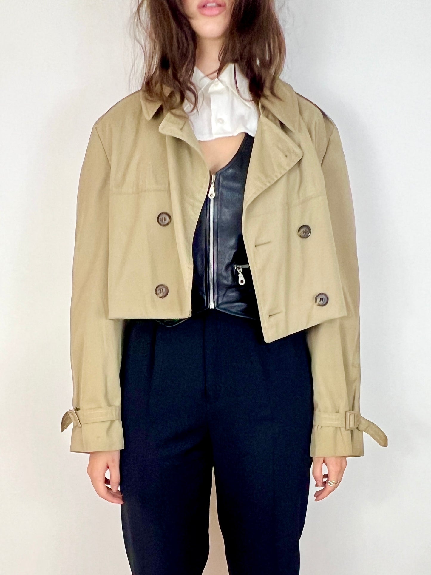 CUSTOM VTG OVERSIZED TRENCH, CROPPED JACKET.