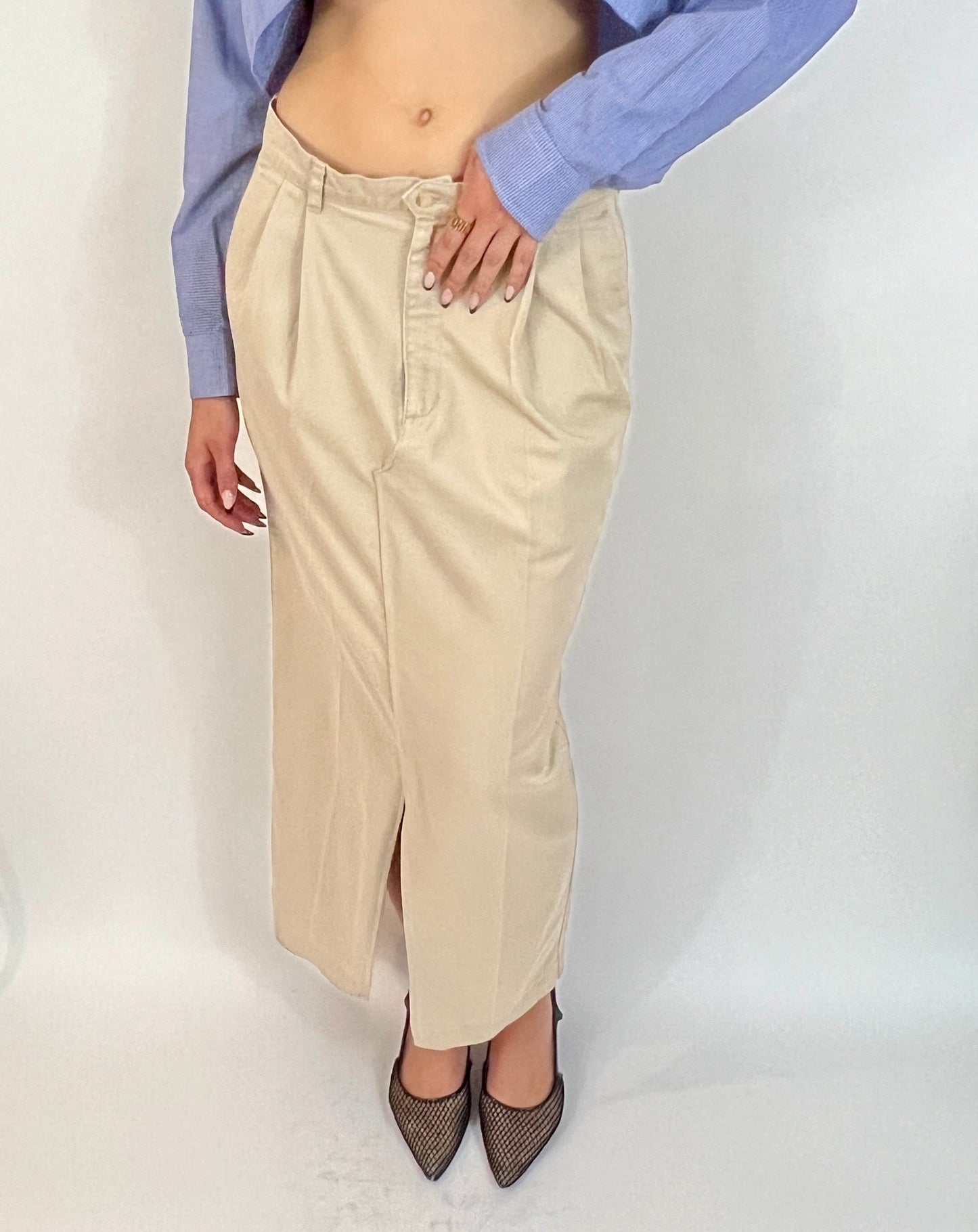 CUSTOM VTG TROUSER MAXI SKIRT, SEA OAT