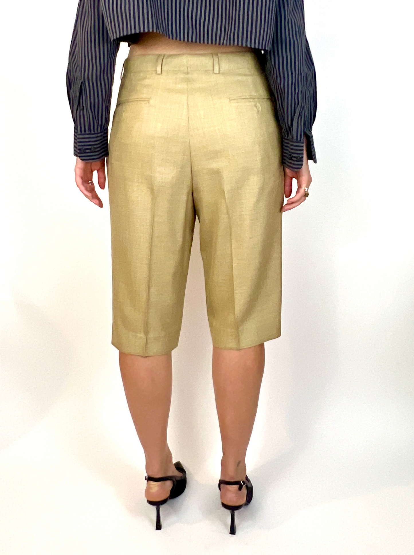 CUSTOM VTG WOOL PLEATED WIDE LEG SHORTS, BEIGE WEAVE