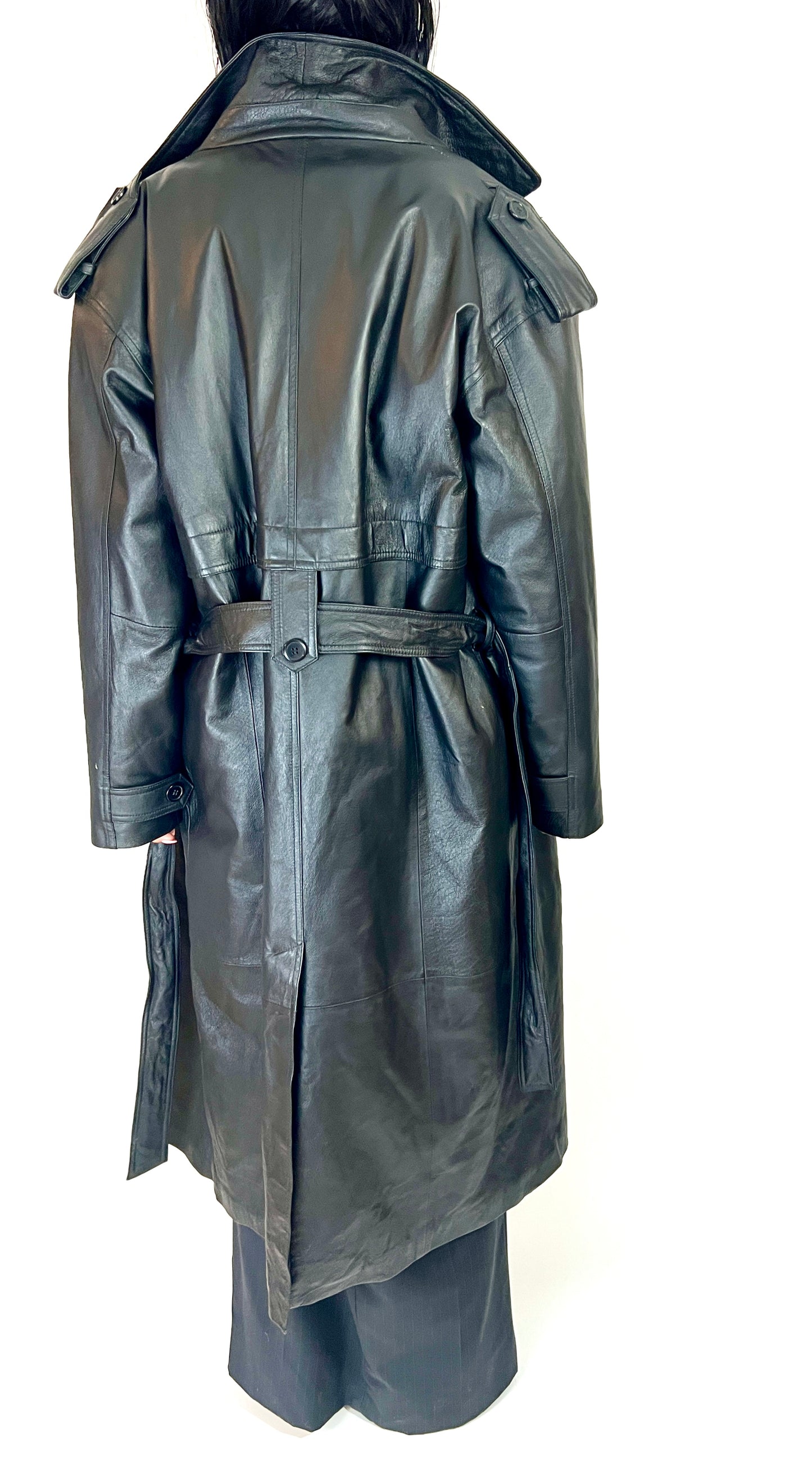 OVERSIZED LEATHER TRENCH, ABYSS