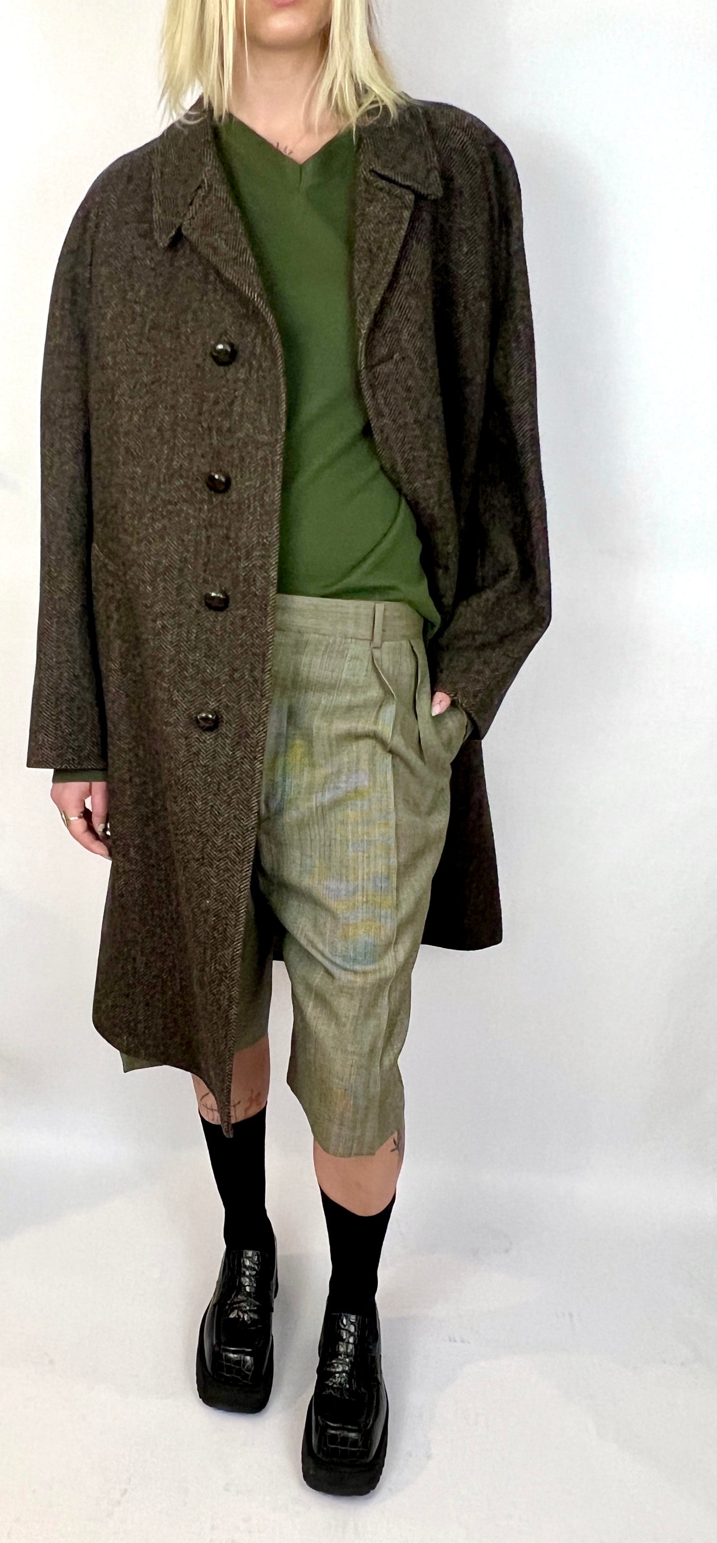 YVES SAINT LAURENT OVERSIZED WOOL COAT, EARTH TONE WEAVE