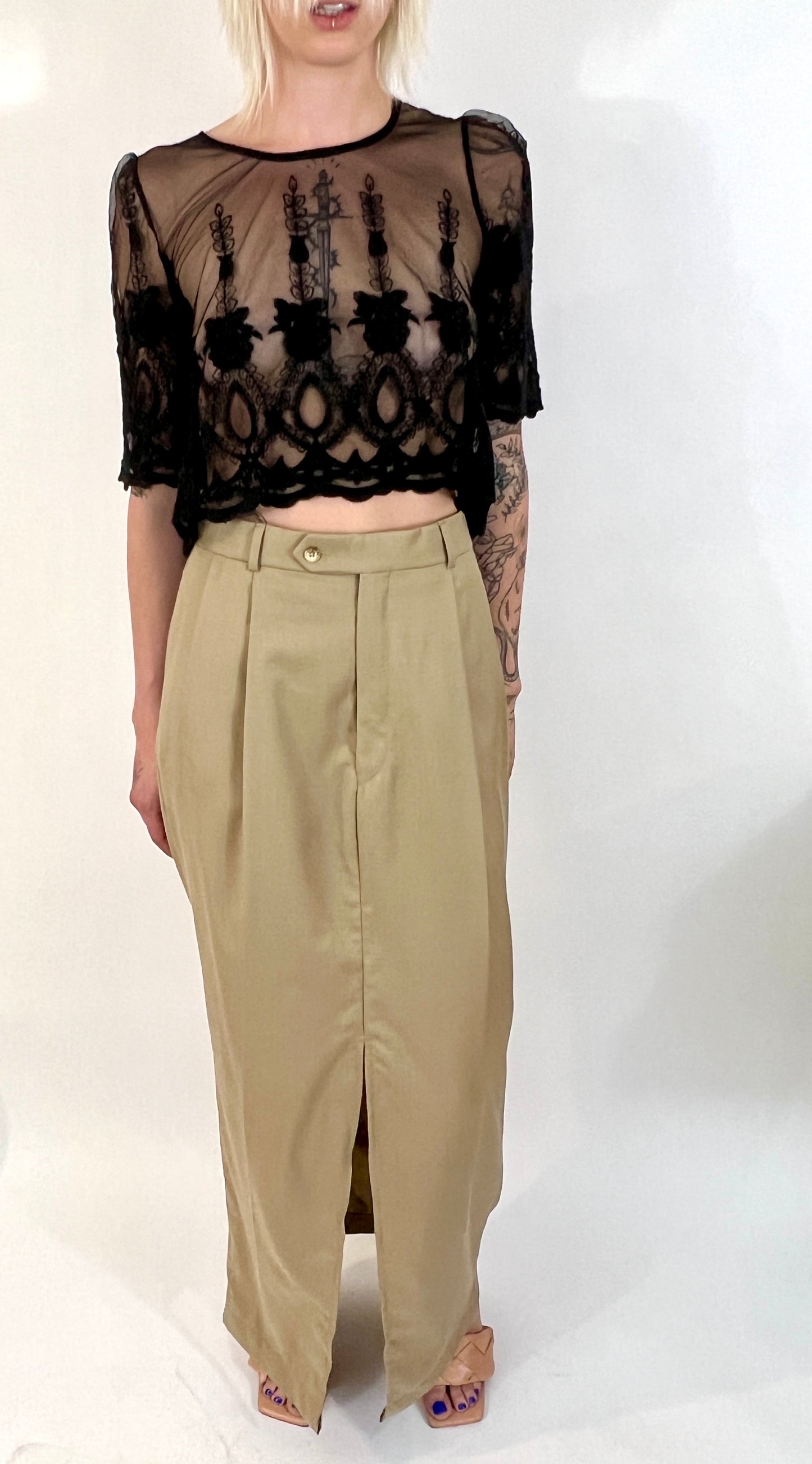 CUSTOM VTG COTTON TROUSER MAXI SKIRT, SAND