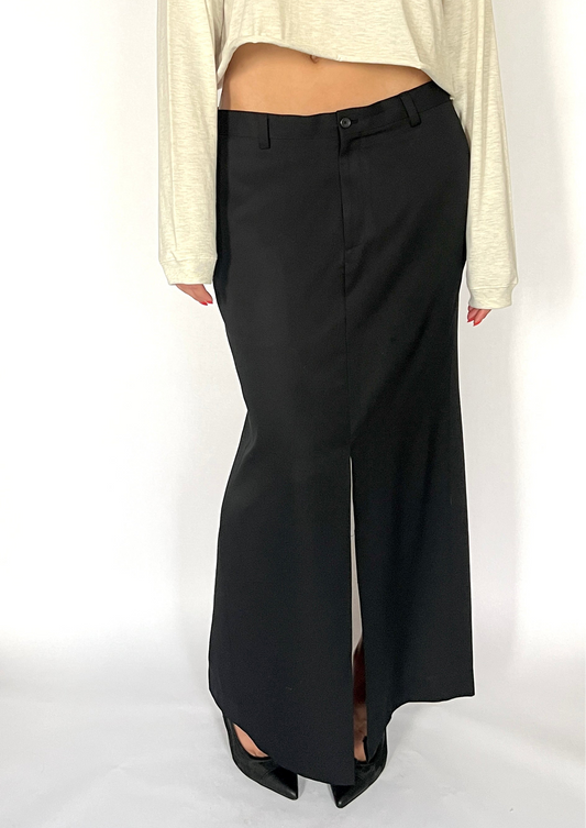 CUSTOM VTG SILK & WOOL TROUSER MAXI SKIRT, EVE
