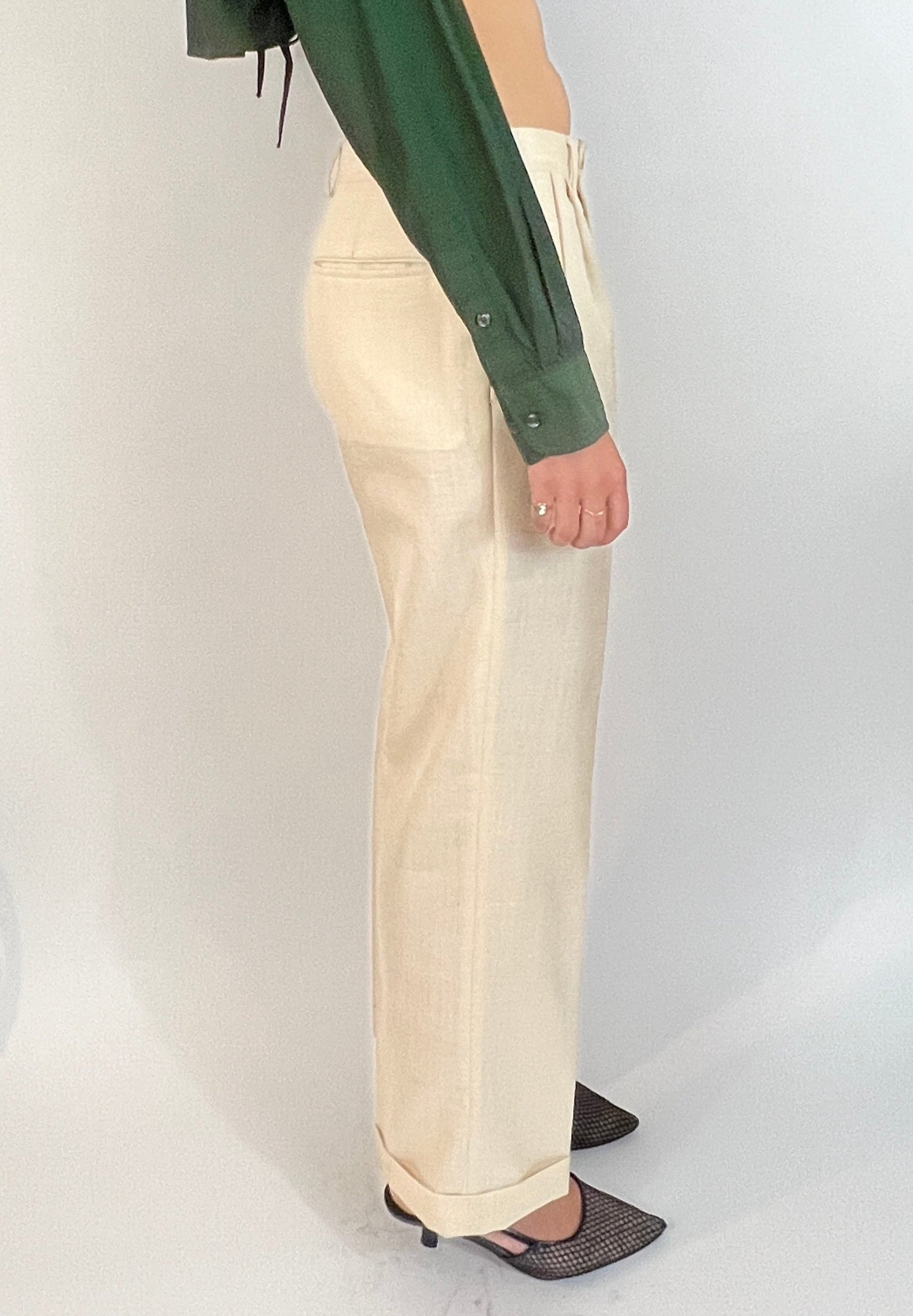 LINEN WIDE LEG PLEATED TROUSERS, EGGSHELL