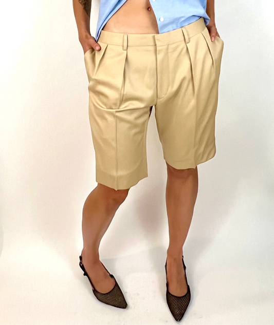 CUSTOM VTG COTTON WIDE LEG BERMUDA SHORTS, SCONE