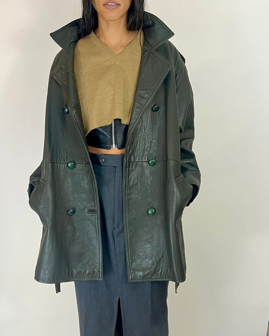 LEATHER OVERSIZED TRENCH, FERN