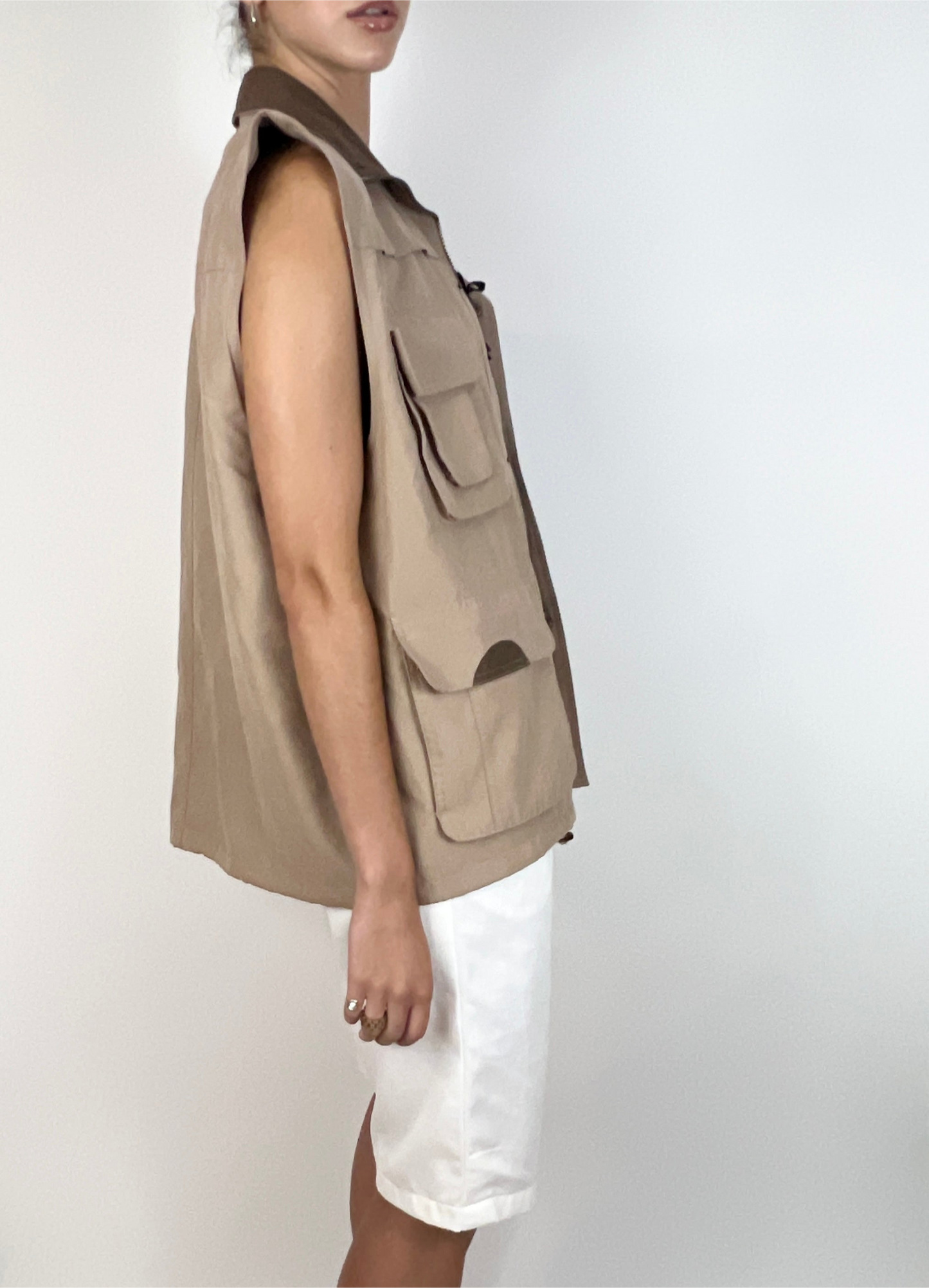 OVERSIZED UTILITY COTTON VEST, EARTH