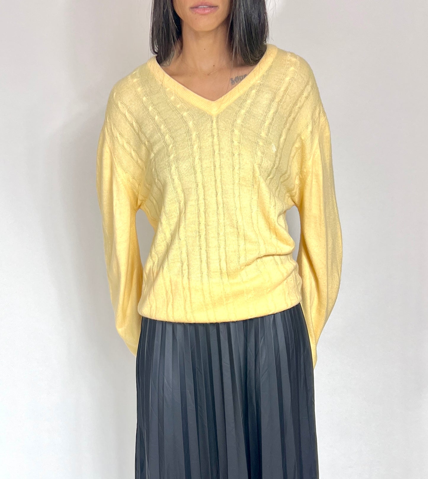 1980S CHRISTIAN DIOR V-NECK SWEATER, CABLE KNIT CANARY