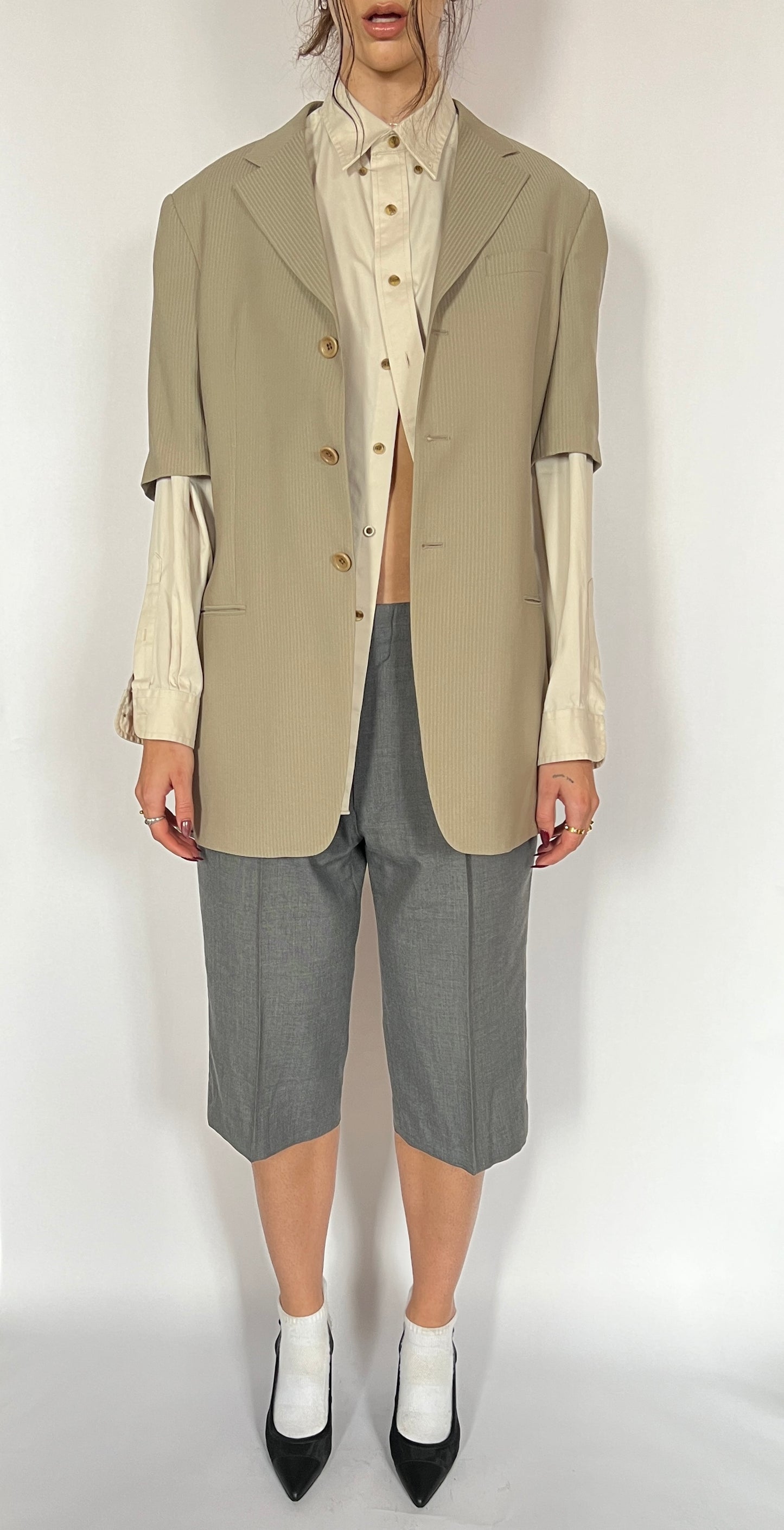 CUSTOM VTG YVES SAINT LAURENT BLAZER, CROPPED SLEEVES