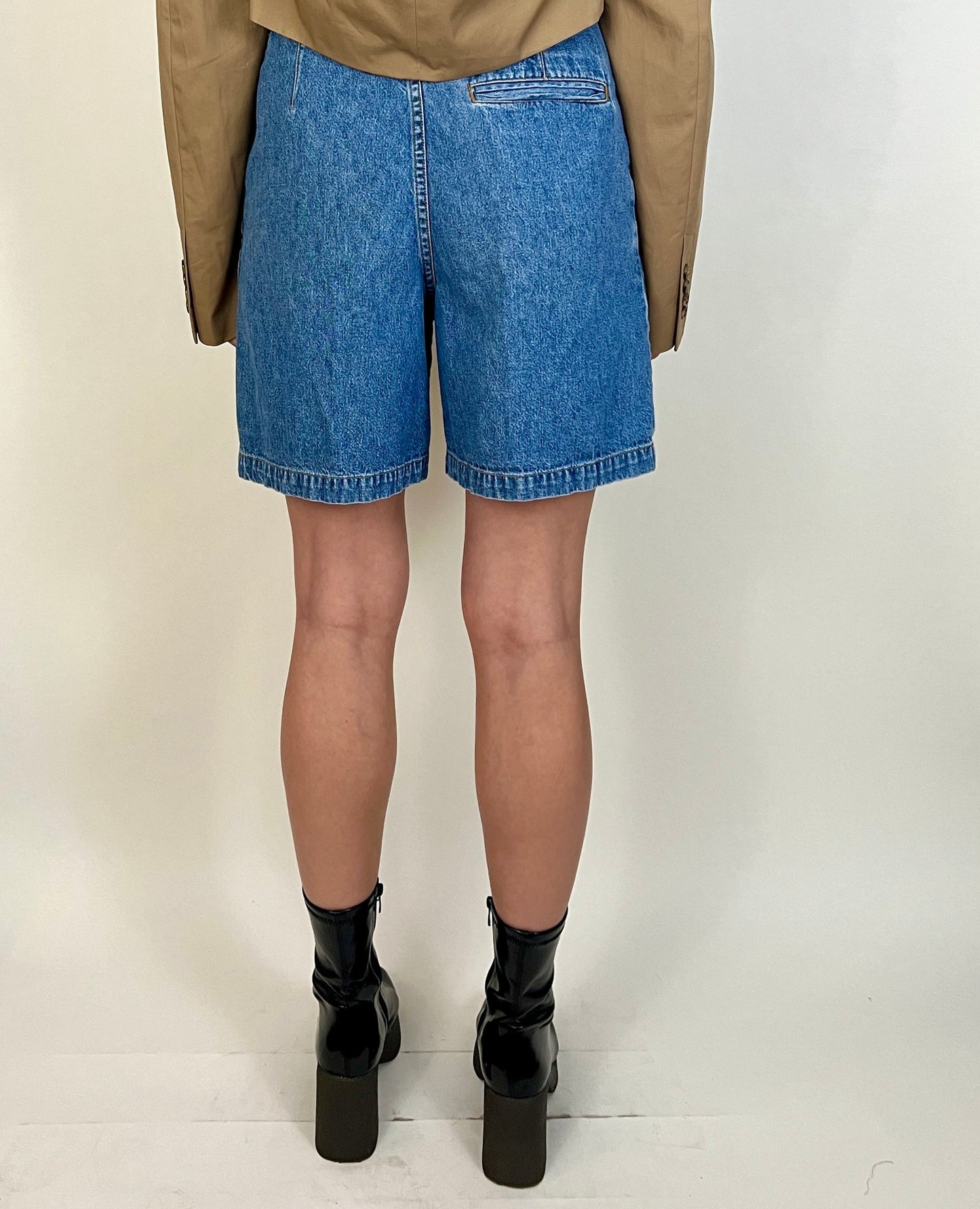 PLEATED WIDE LEG DEINIM SHORTS, ACID