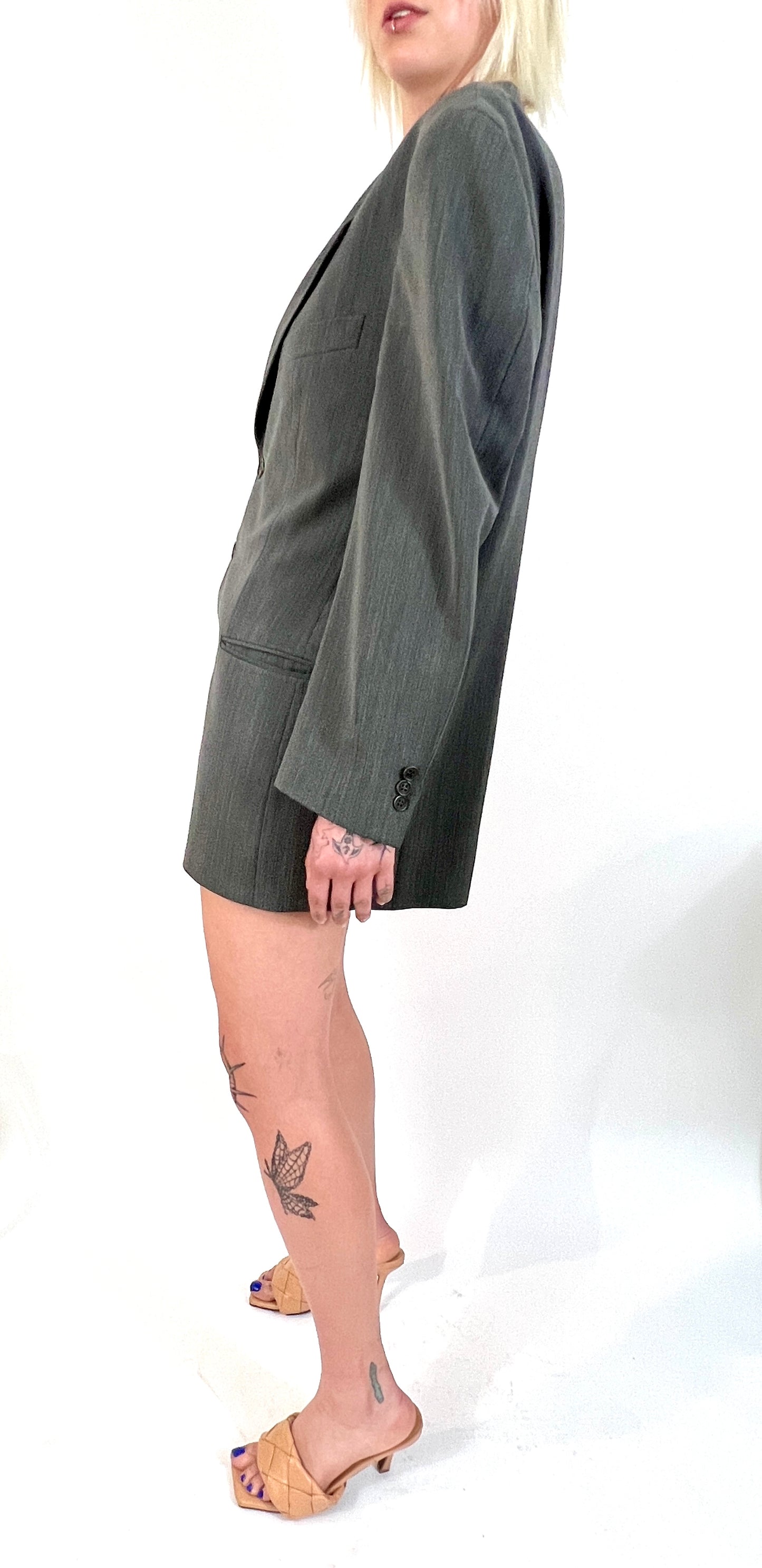 CUSTOM VTG HUGO BOSS BLAZER, ASYMMETRICAL. THUNDER