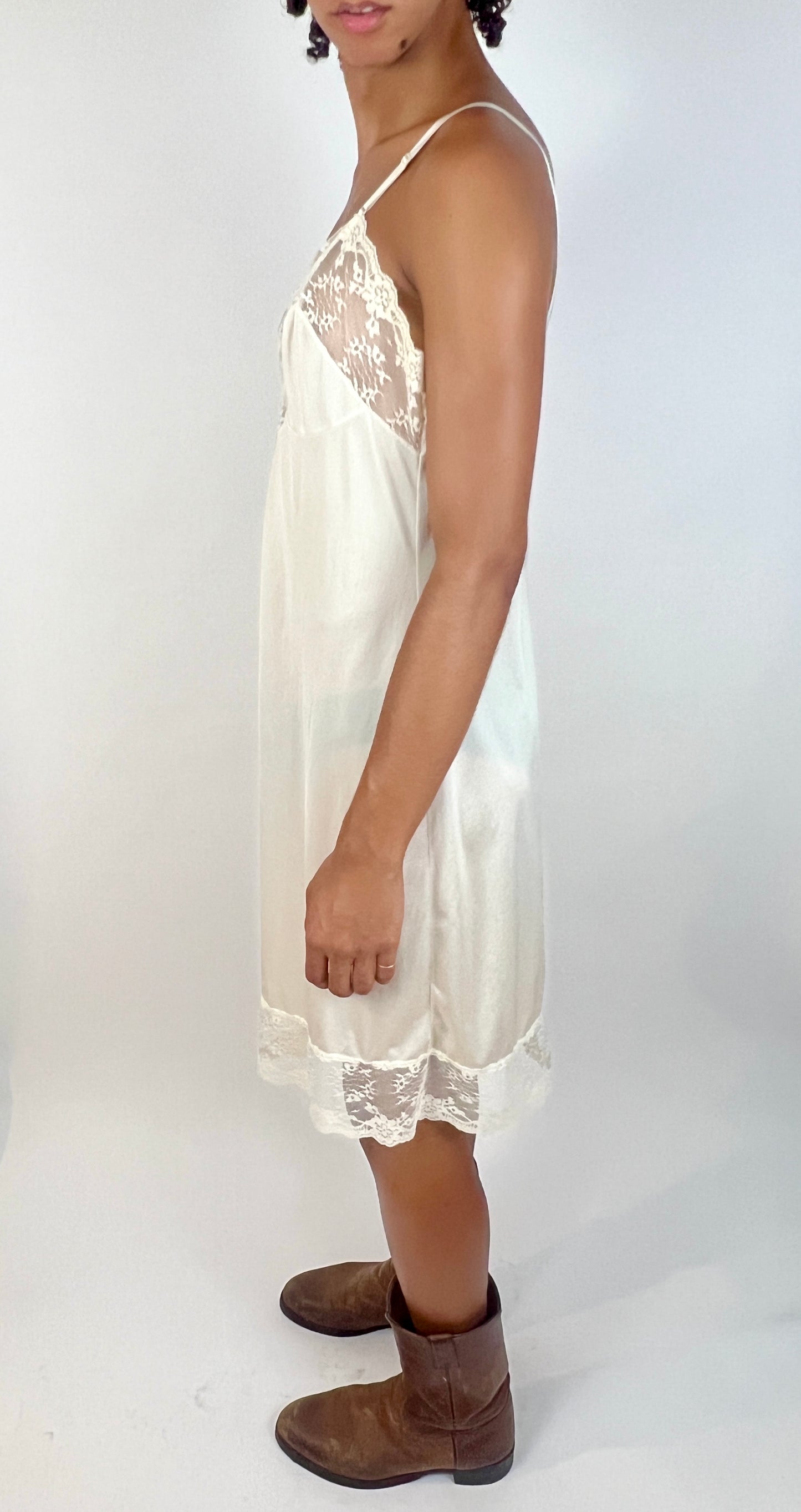 SLINKY LACE SLIP DRESS, CUSTARD