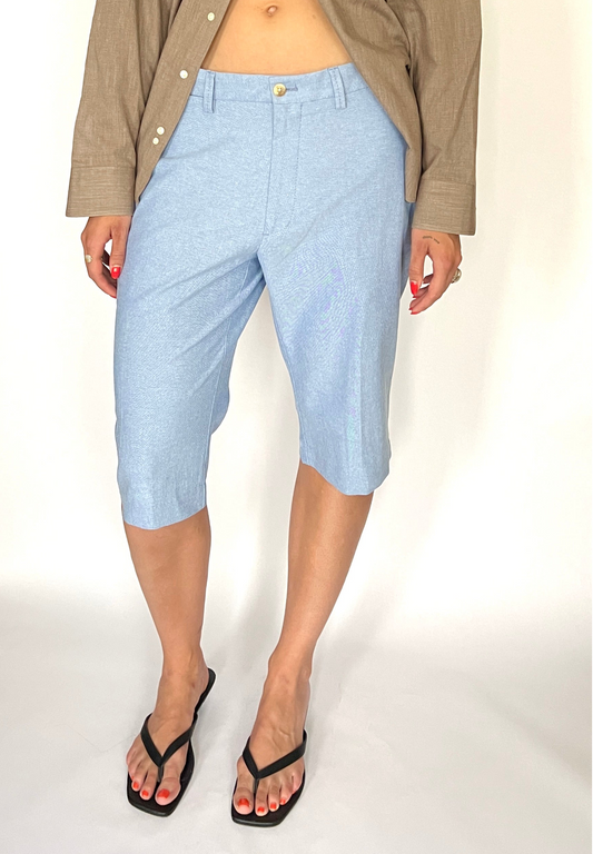 CUSTOM VTG COTTON PLEATED LONG SHORTS, SKY