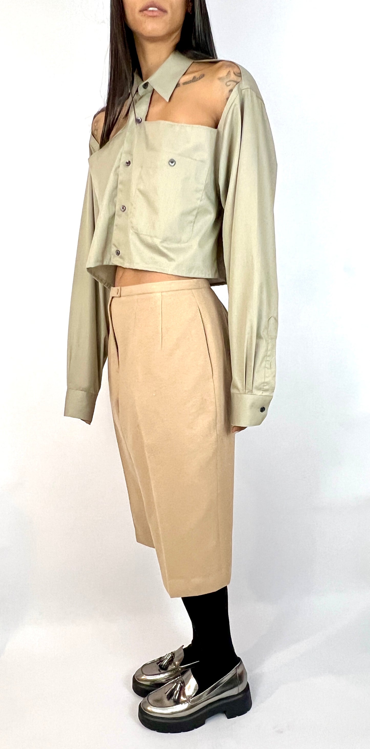 CUSTOM VTG CAMEL HAIR BOXY SUIT, CROPPED, LONG SHORTS. TRADITIONAL